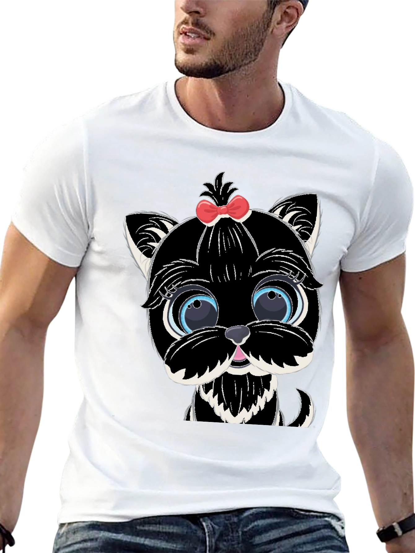 Cute Cartoon Dog Graphic Tee - Black