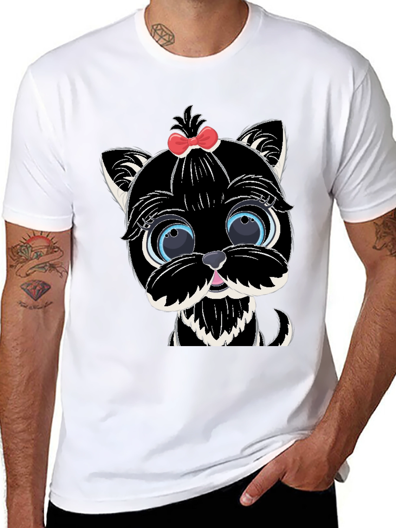 Cute Cartoon Dog Graphic Tee - Black