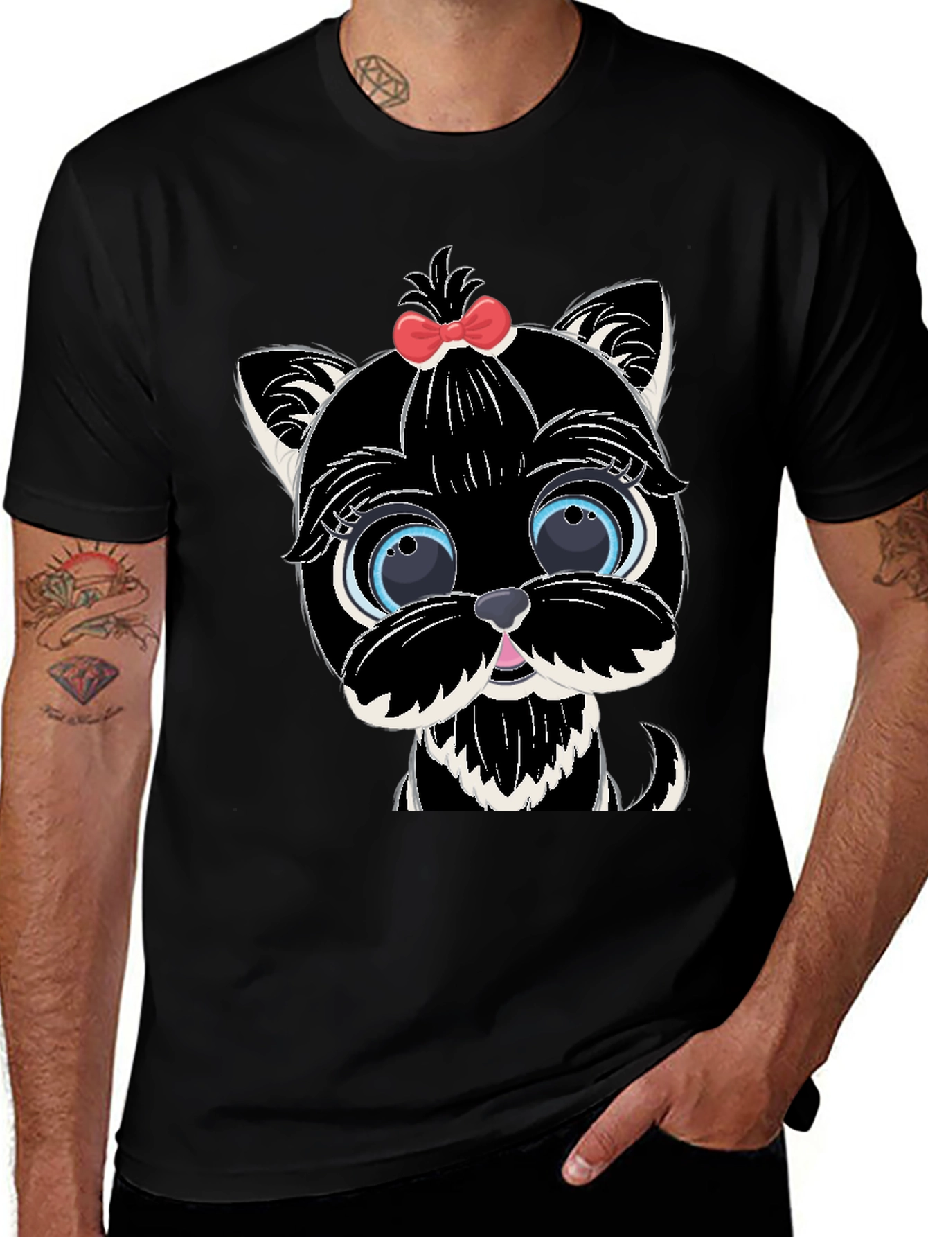 Cute Cartoon Dog Graphic Tee - Black