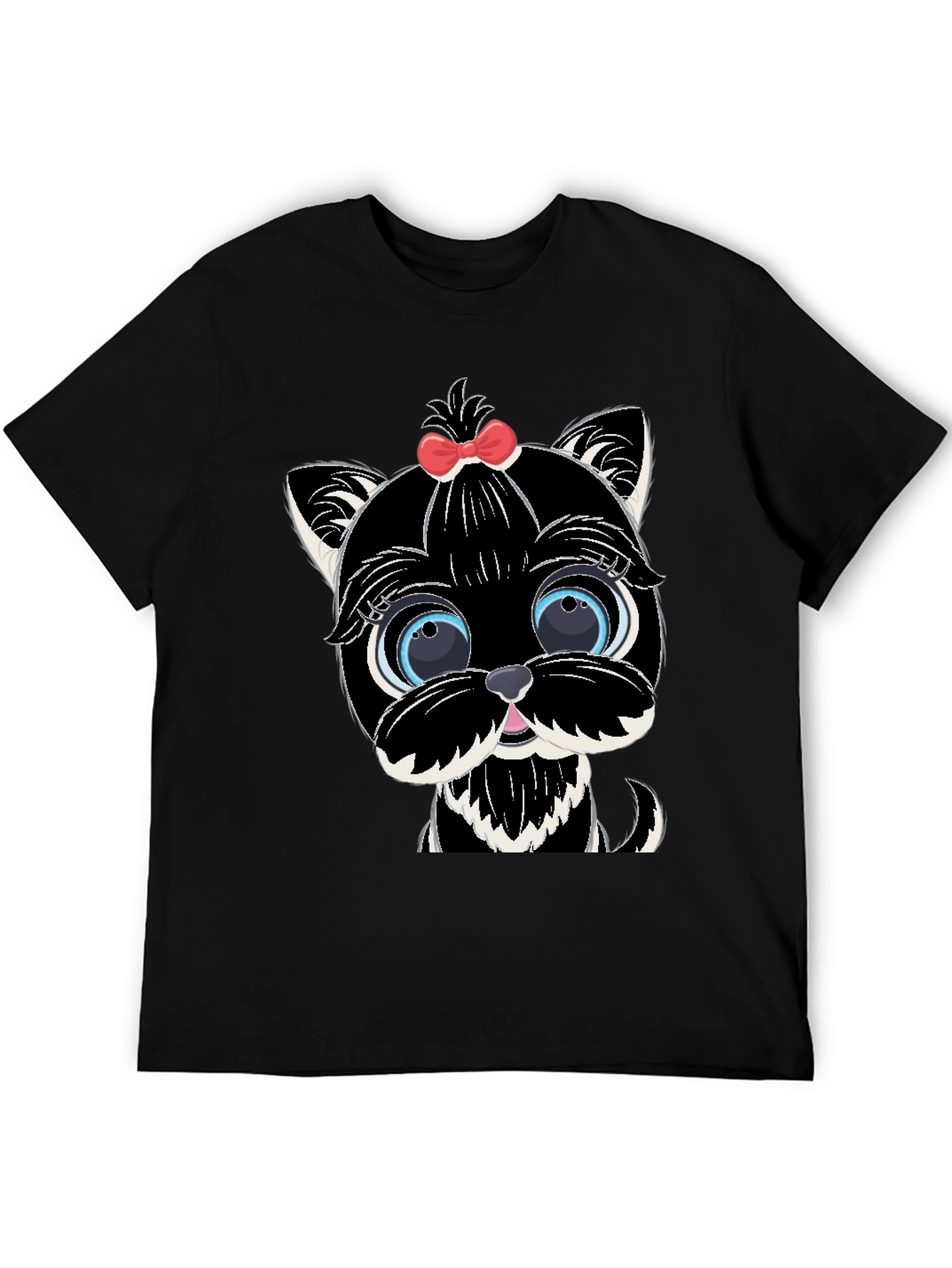 Cute Cartoon Dog Graphic Tee - Black