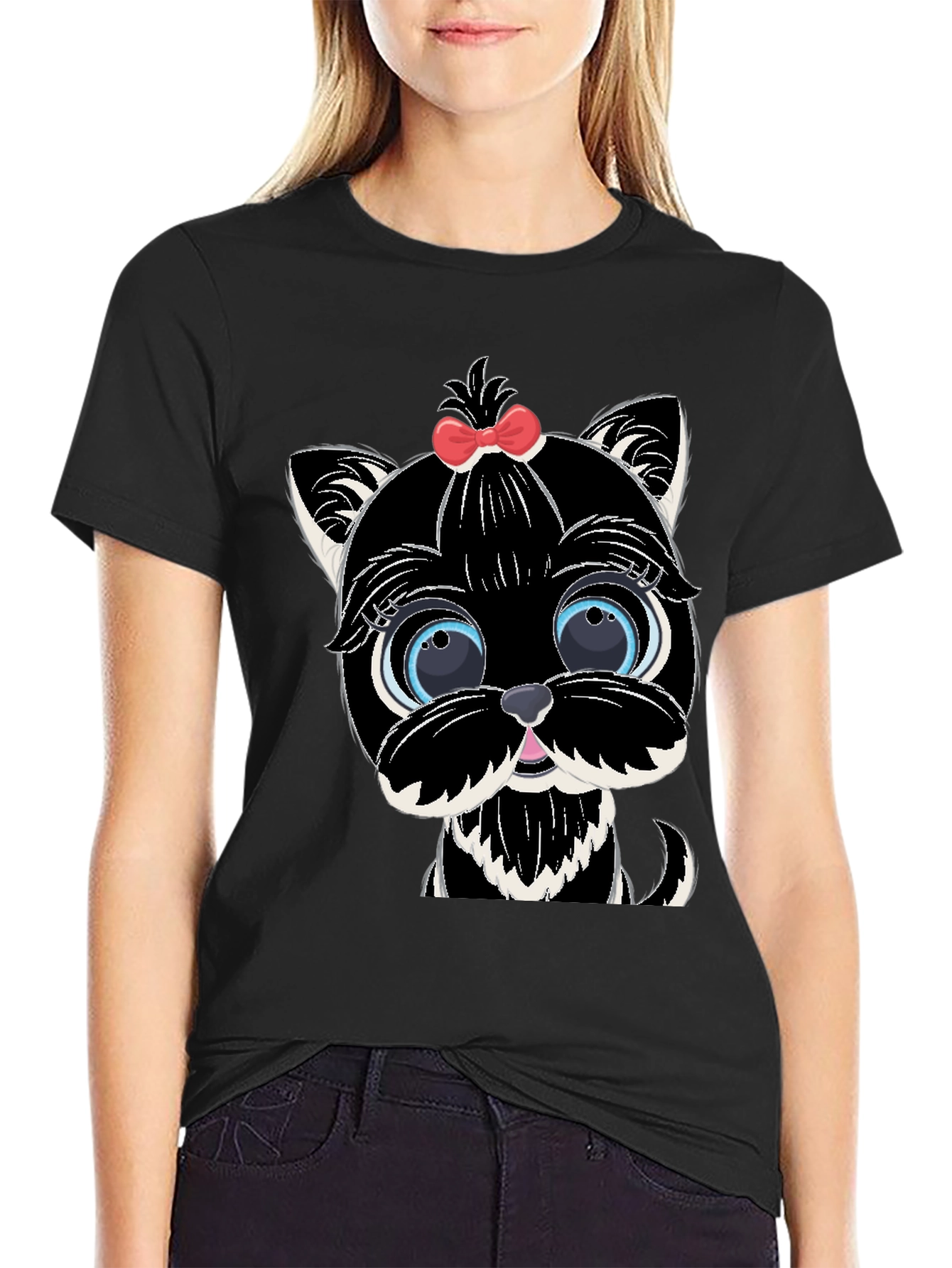 Cute Cartoon Dog Graphic Tee - Black