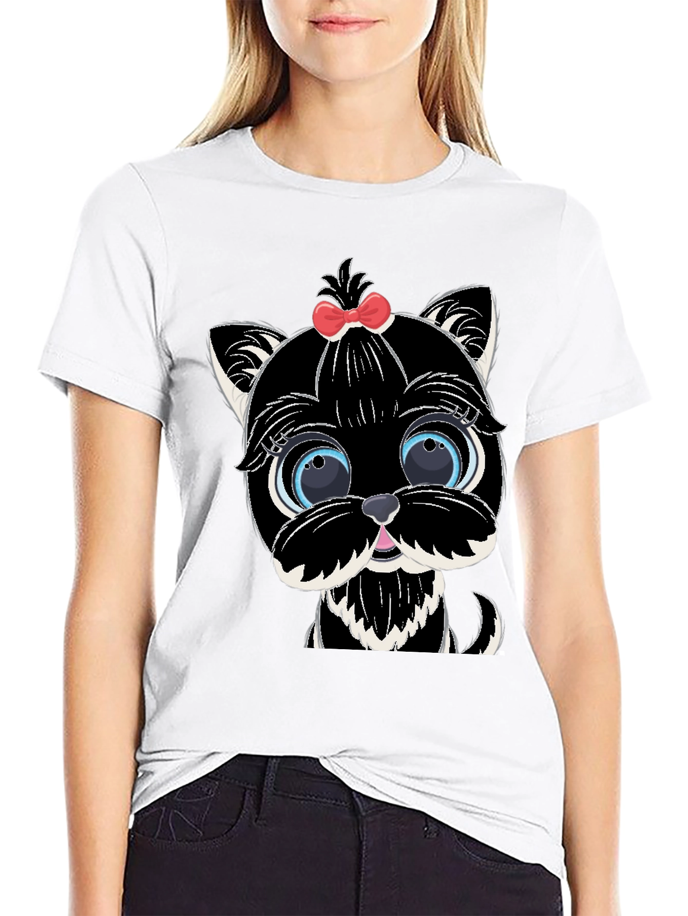 Cute Cartoon Dog Graphic Tee - Black
