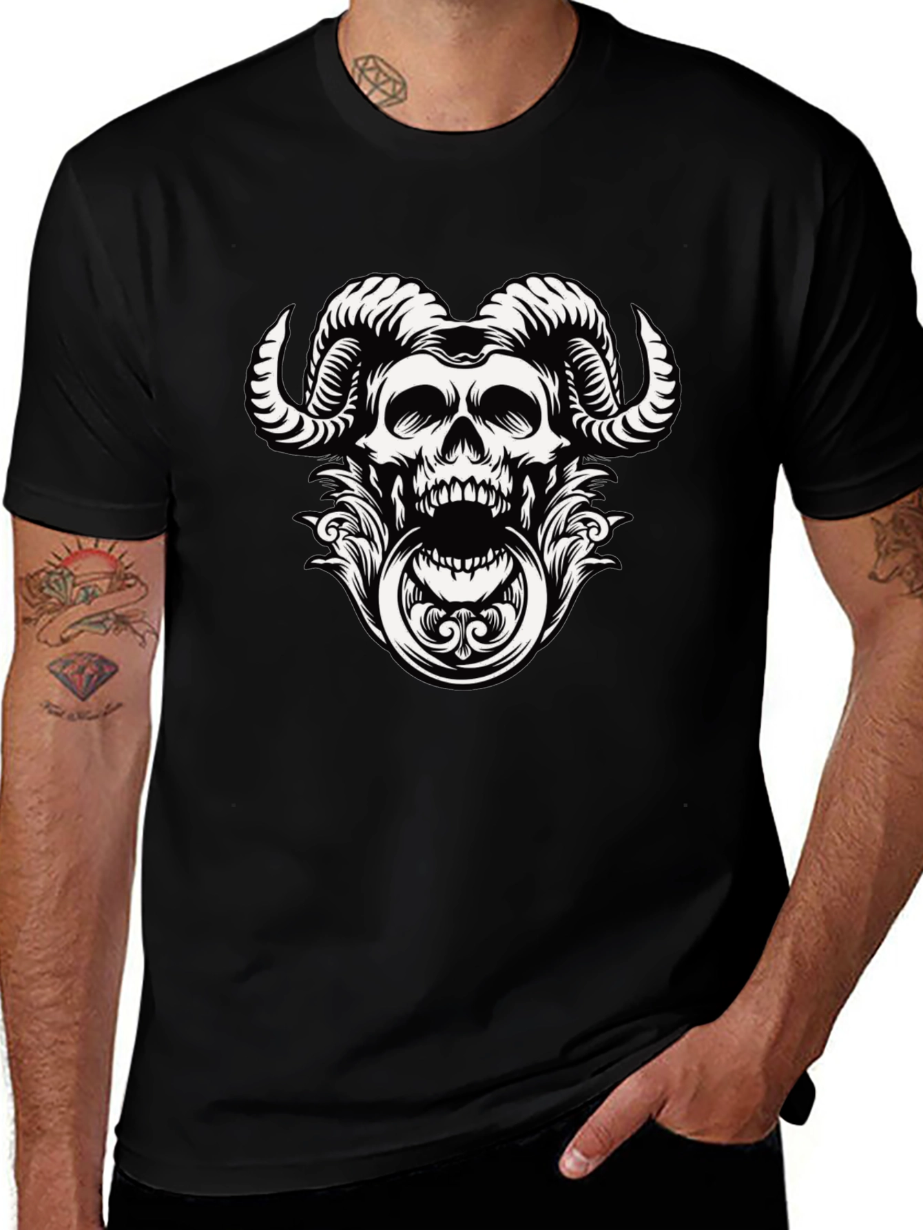 Skull Horns Graphic Tee - Mens Black T-Shirt
