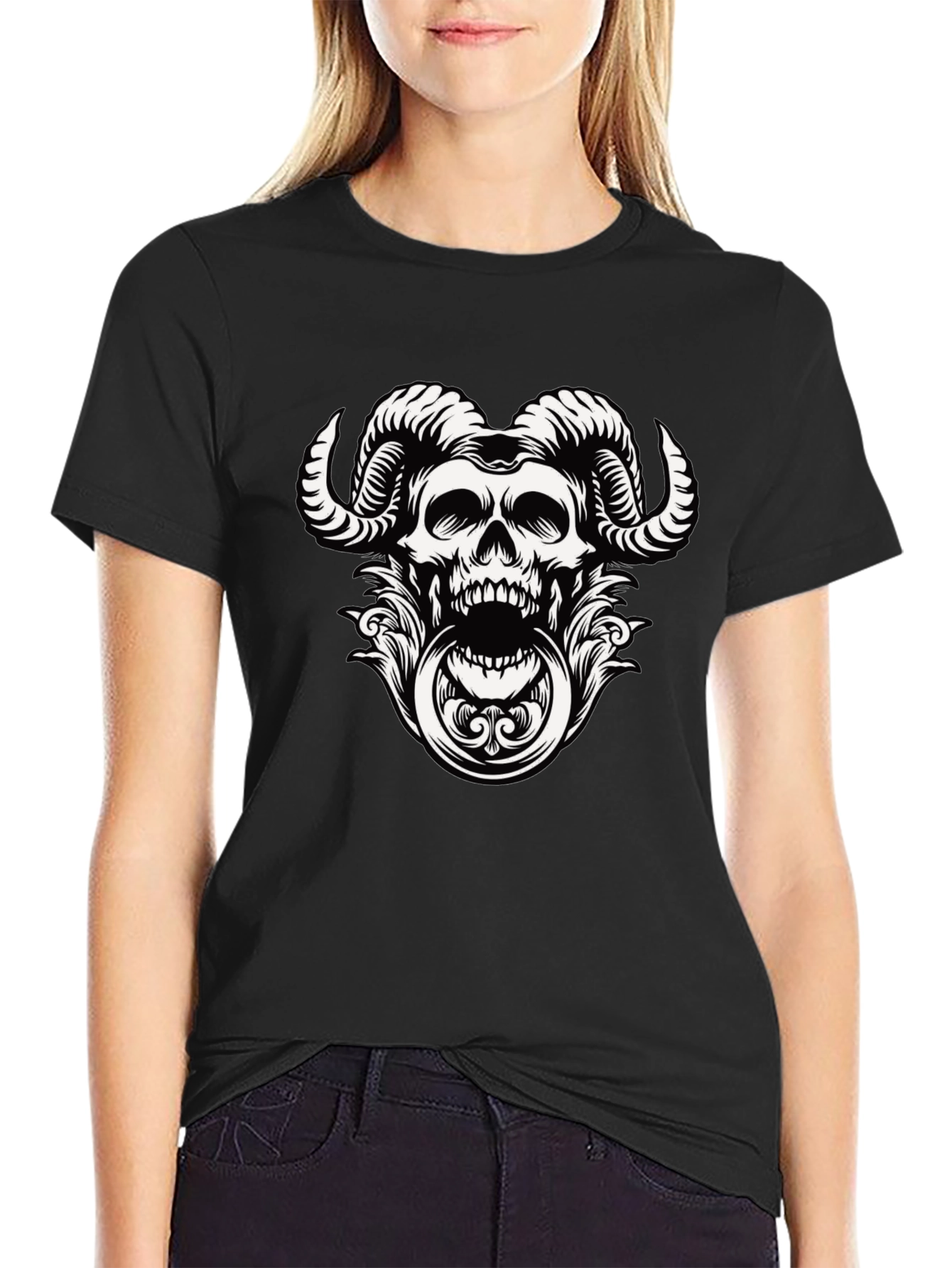 Skull Horns Graphic Tee - Mens Black T-Shirt