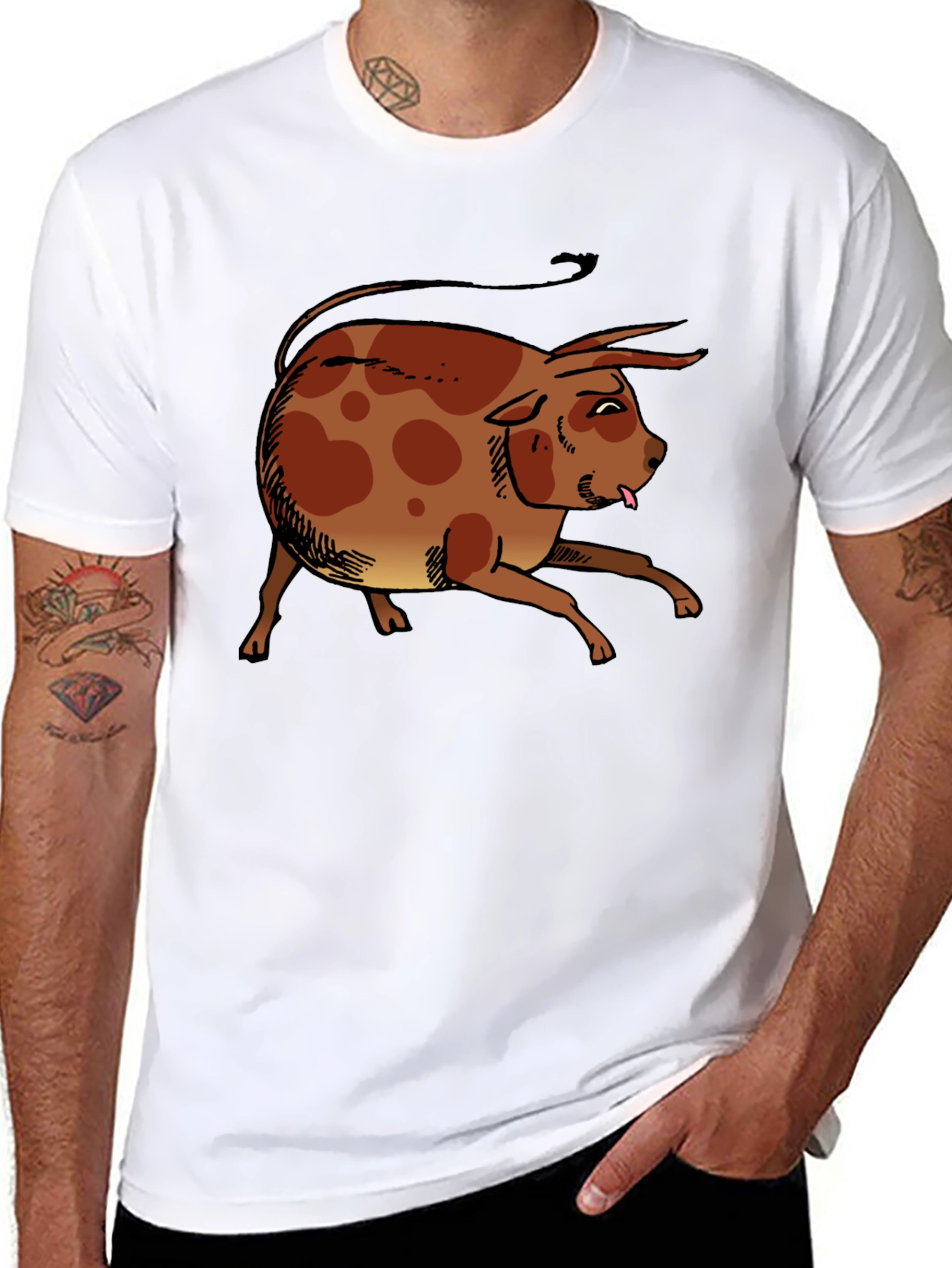 Funny Cartoon Bull Graphic T-Shirt