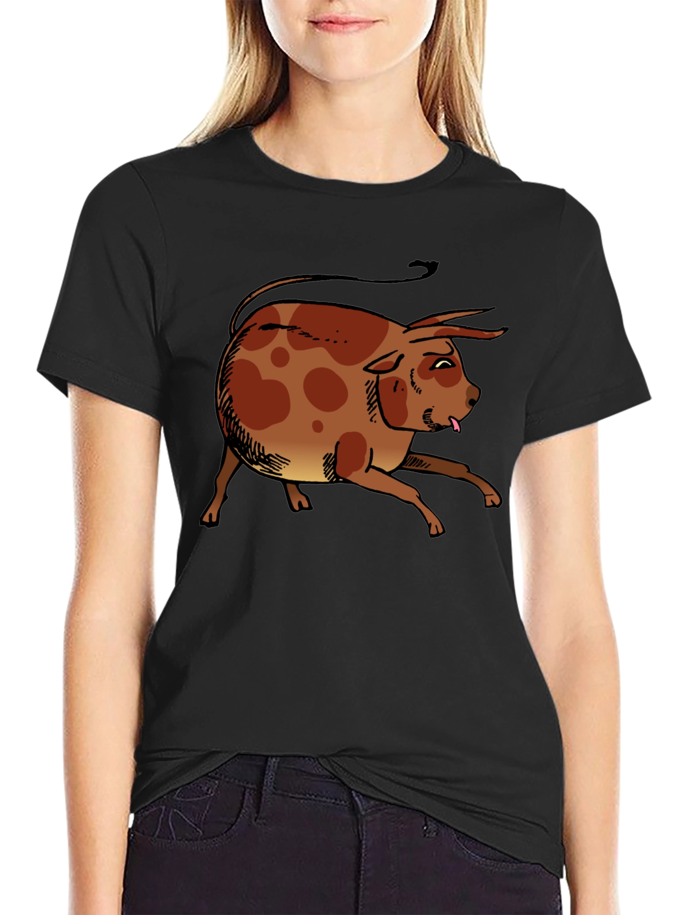 Funny Cartoon Bull Graphic T-Shirt