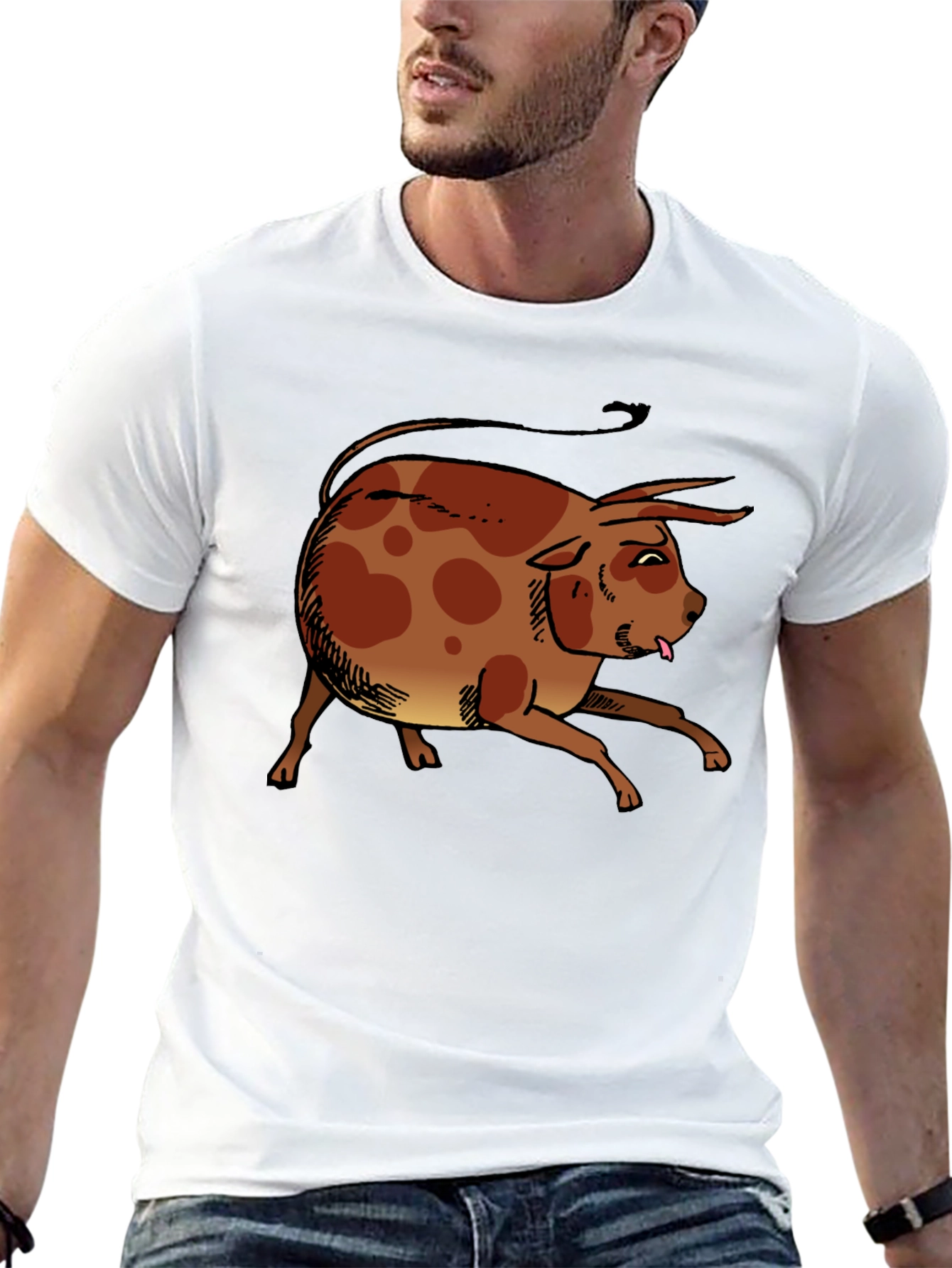 Funny Cartoon Bull Graphic T-Shirt