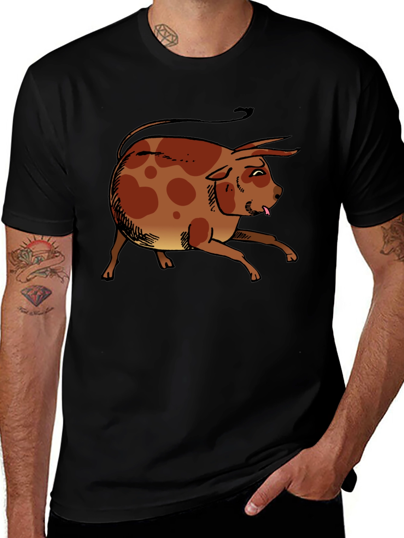 Funny Cartoon Bull Graphic T-Shirt