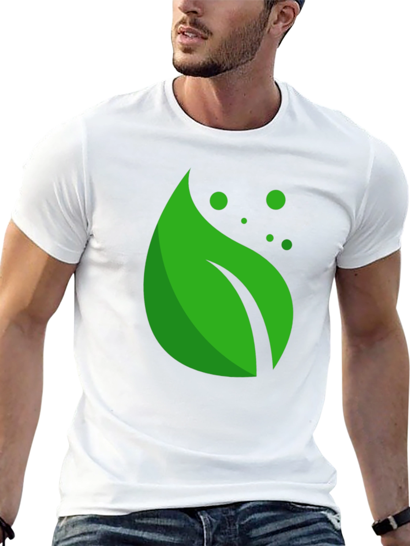 Green Leaf Graphic Black T-Shirt