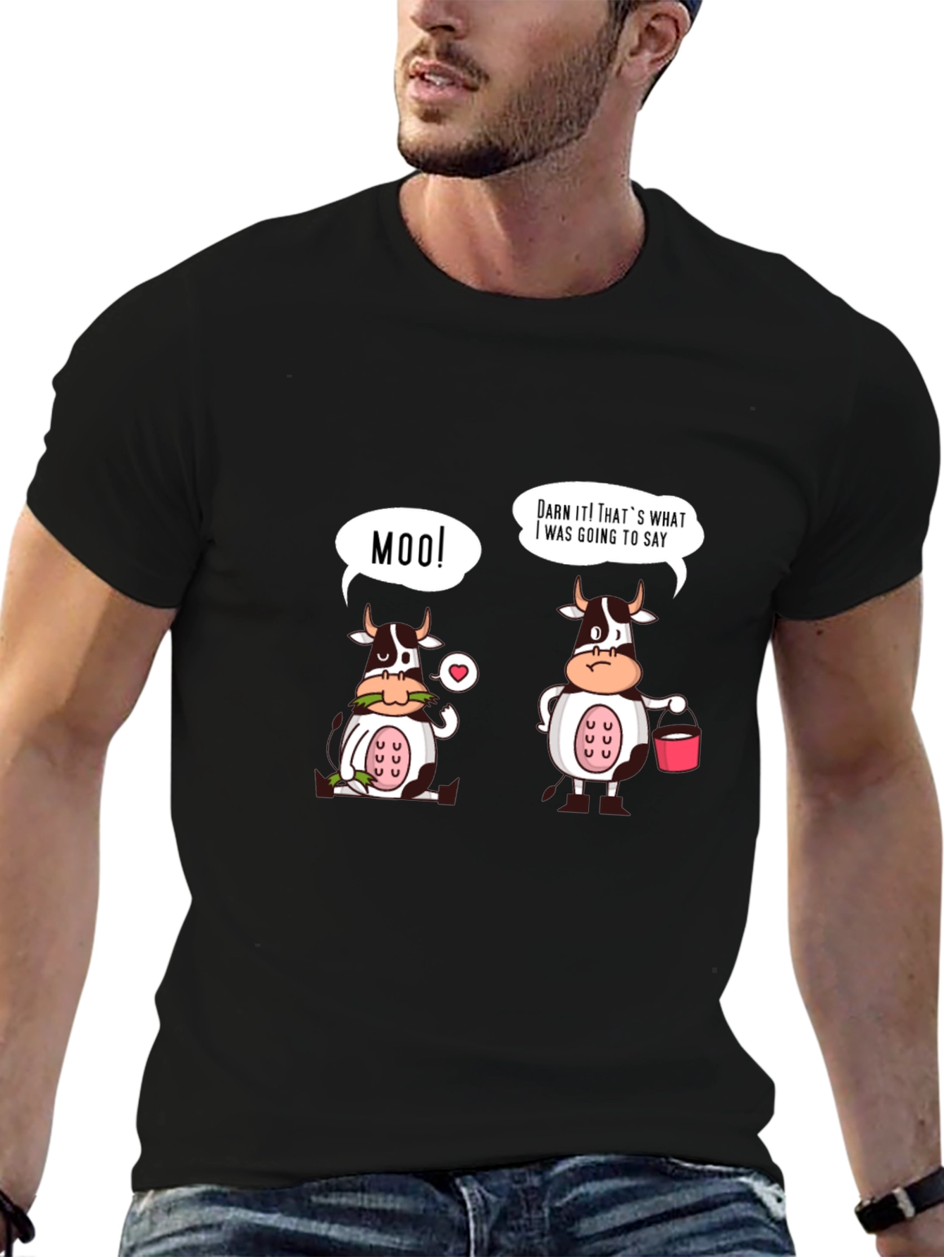Funny Cow Moo T-Shirt - Black