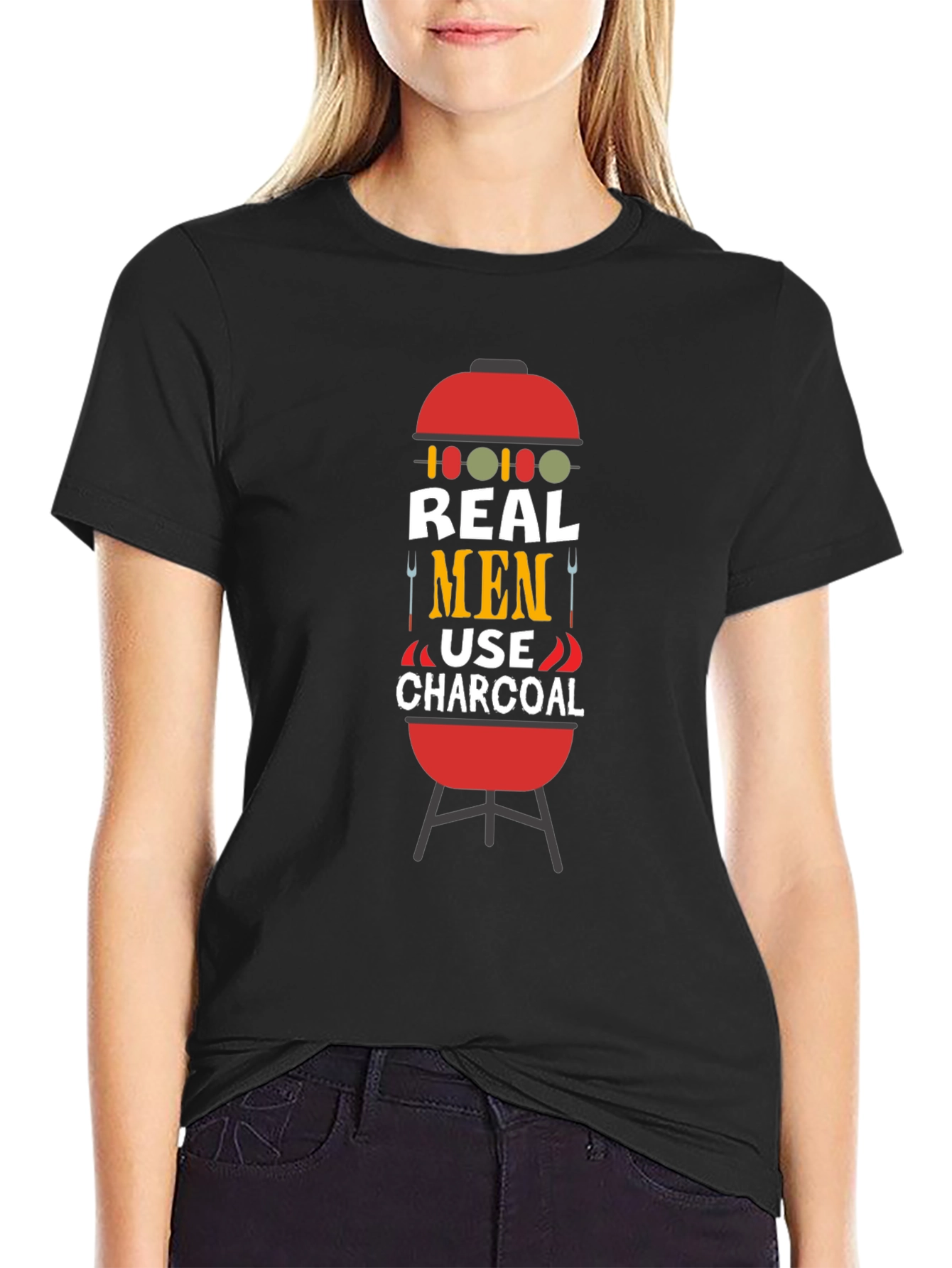 Real Men Use Charcoal BBQ Graphic Tee