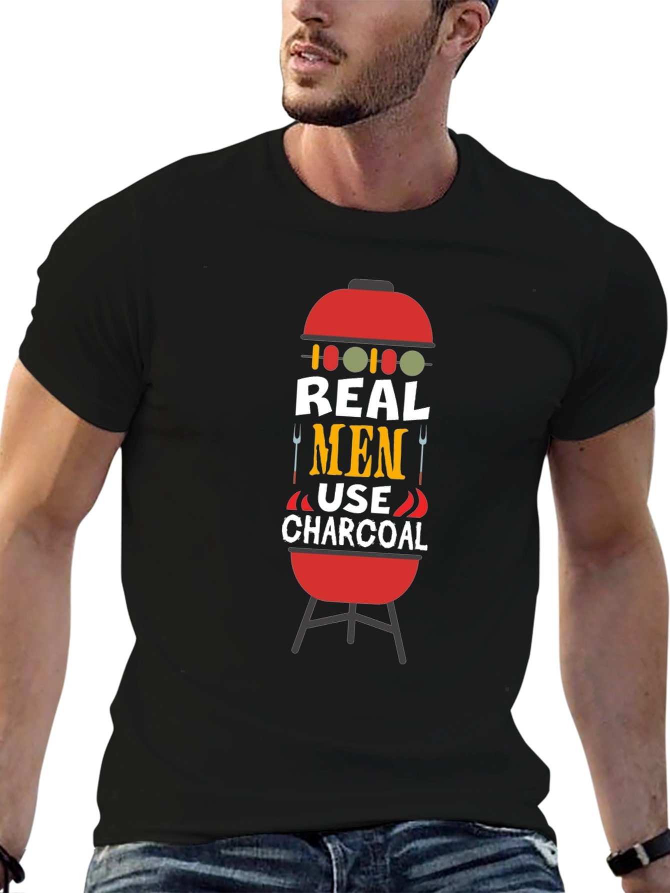 Real Men Use Charcoal BBQ Graphic Tee