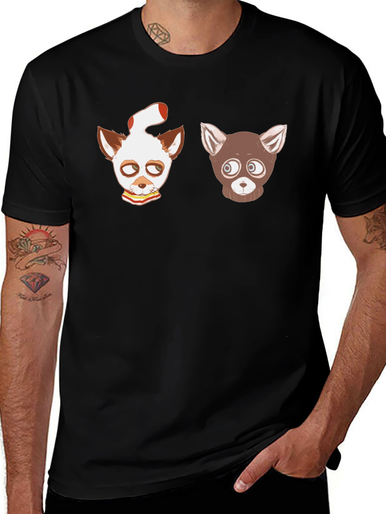 Cartoon Animal Graphic Black T-Shirt