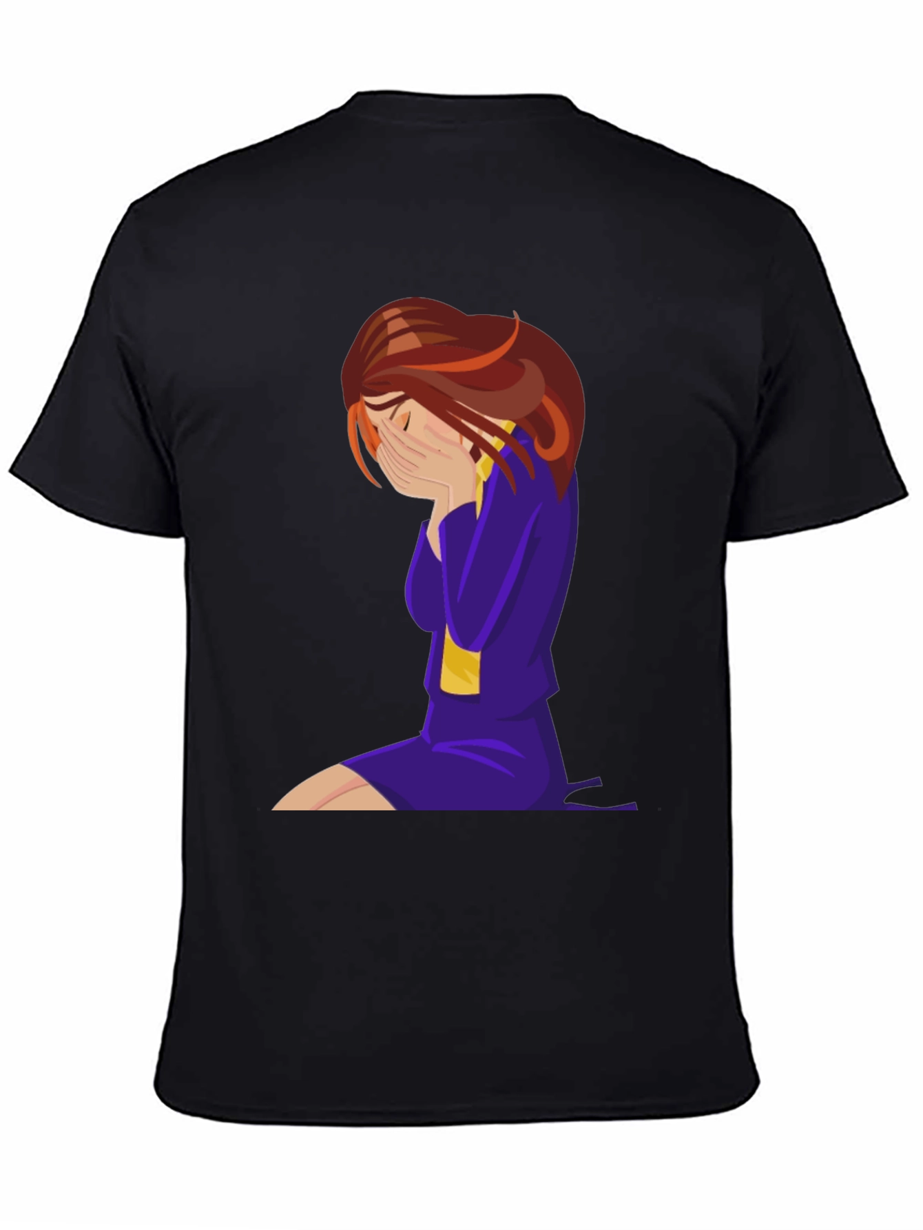 Emotional Cartoon Graphic Tee - Black