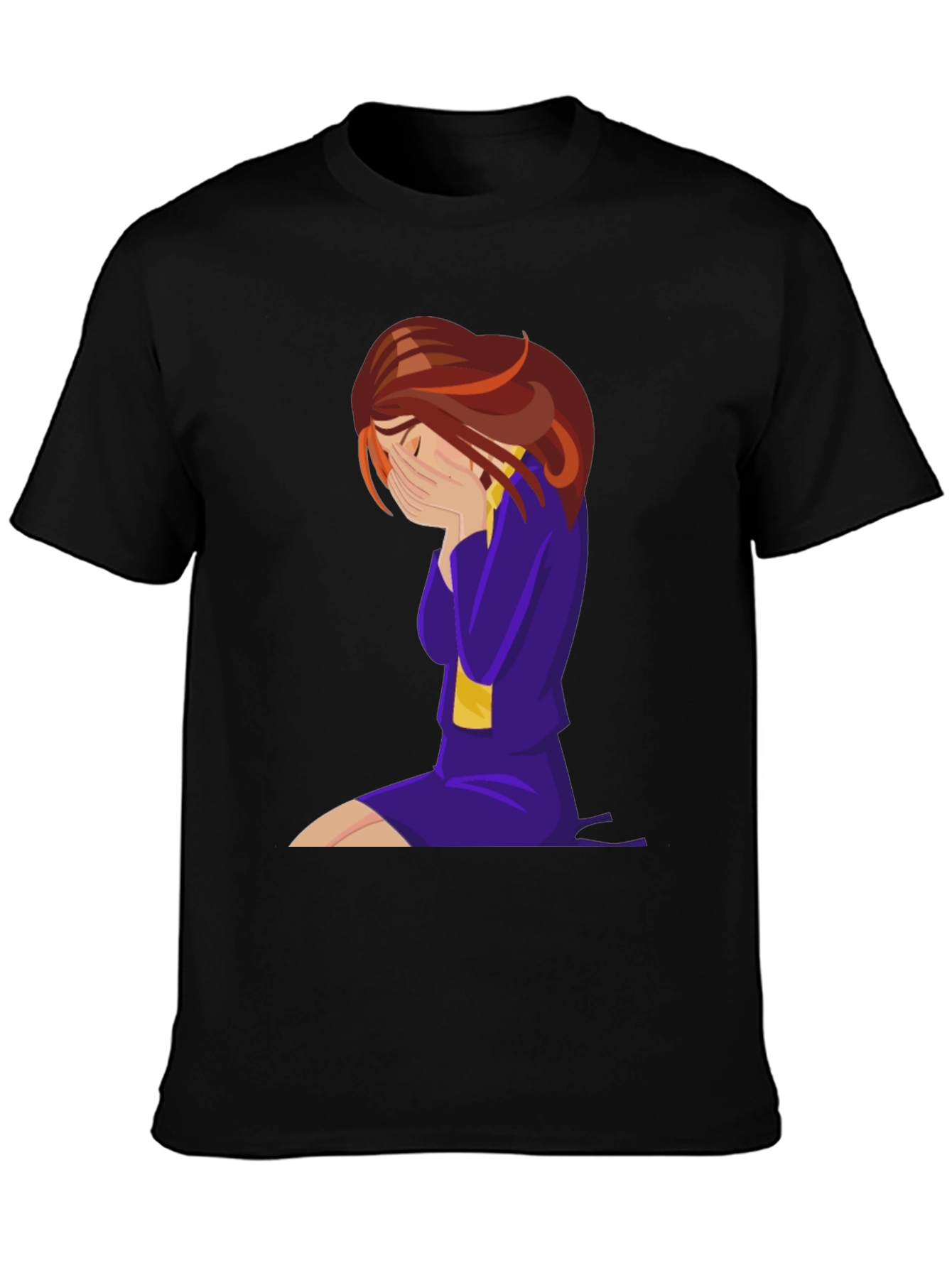 Emotional Cartoon Graphic Tee - Black