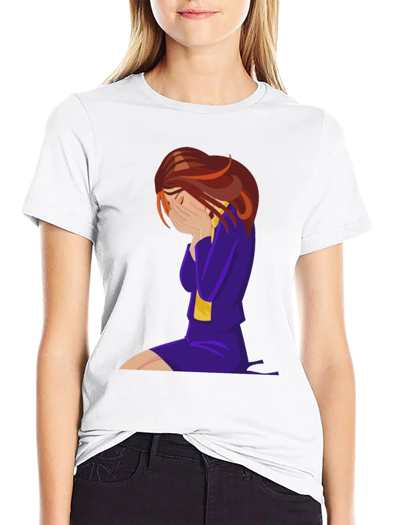 Emotional Cartoon Graphic Tee - Black