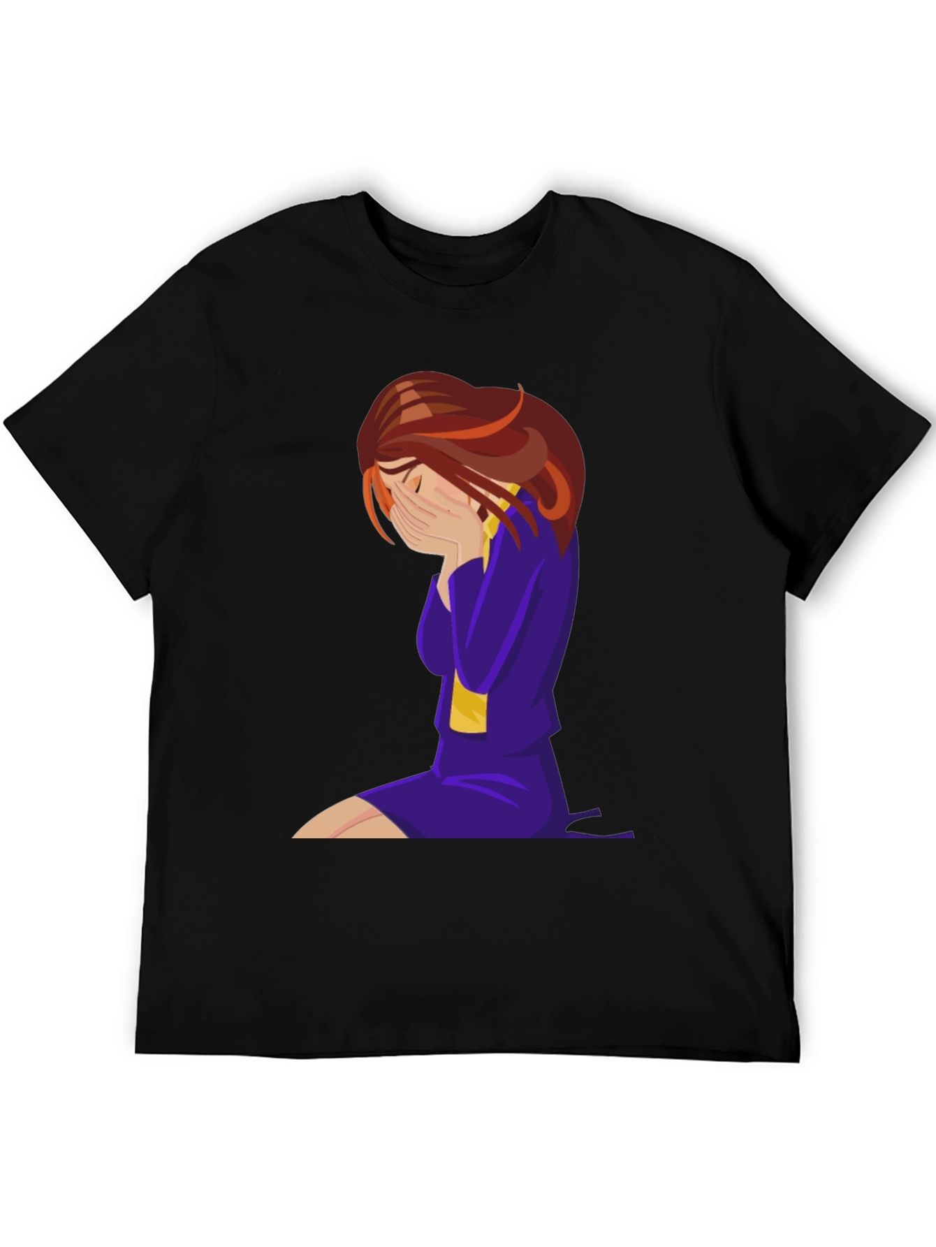 Emotional Cartoon Graphic Tee - Black