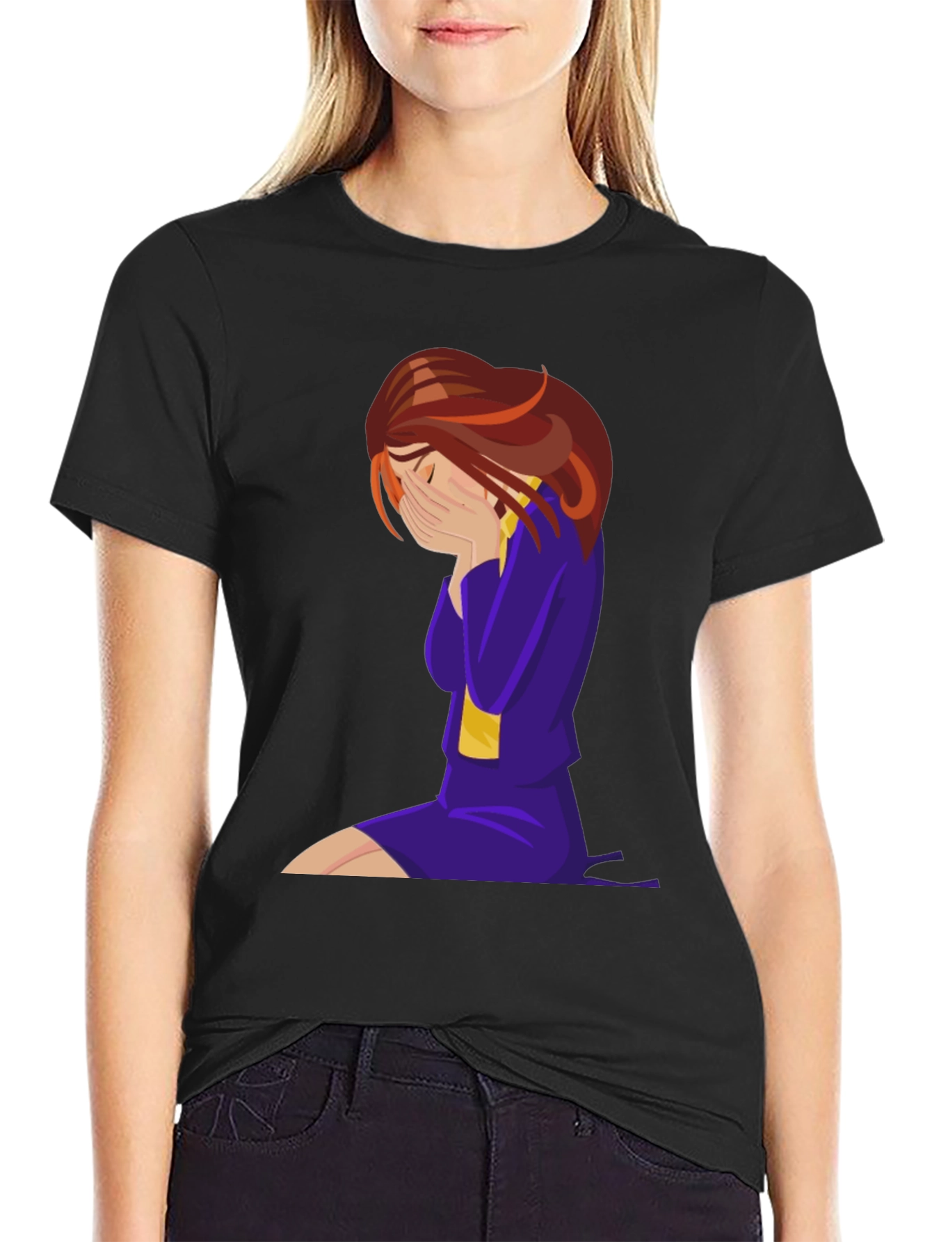 Emotional Cartoon Graphic Tee - Black
