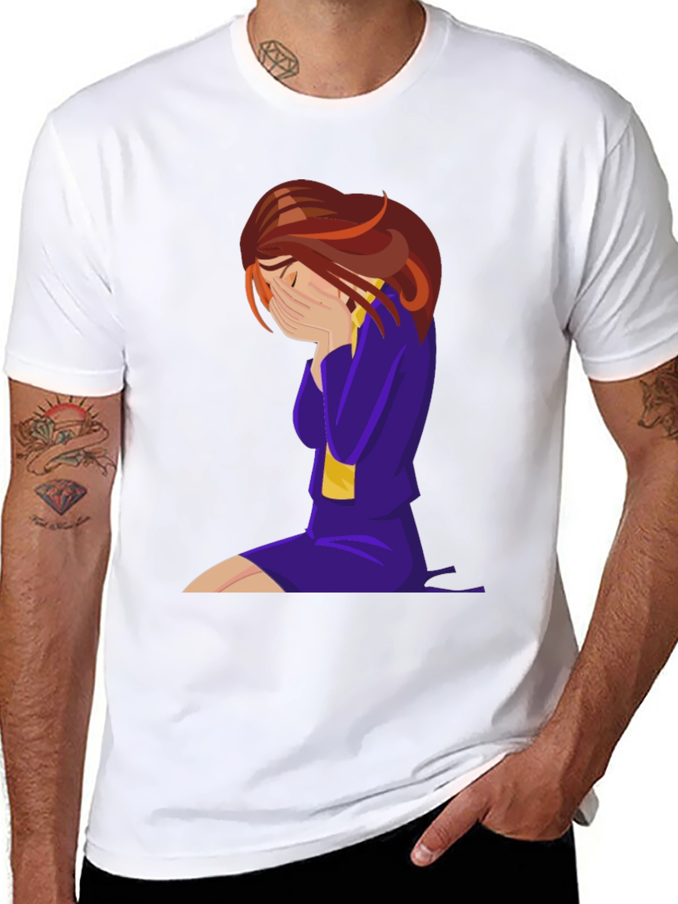 Emotional Cartoon Graphic Tee - Black