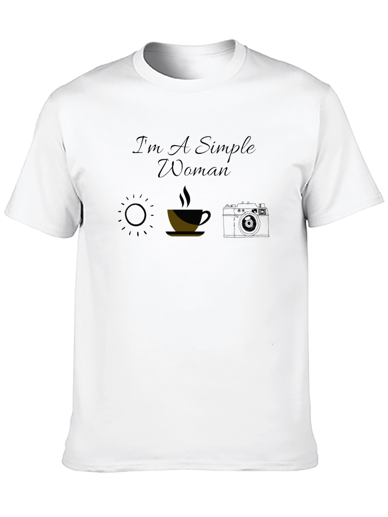 Simple Woman Sun Coffee Camera Black T-Shirt