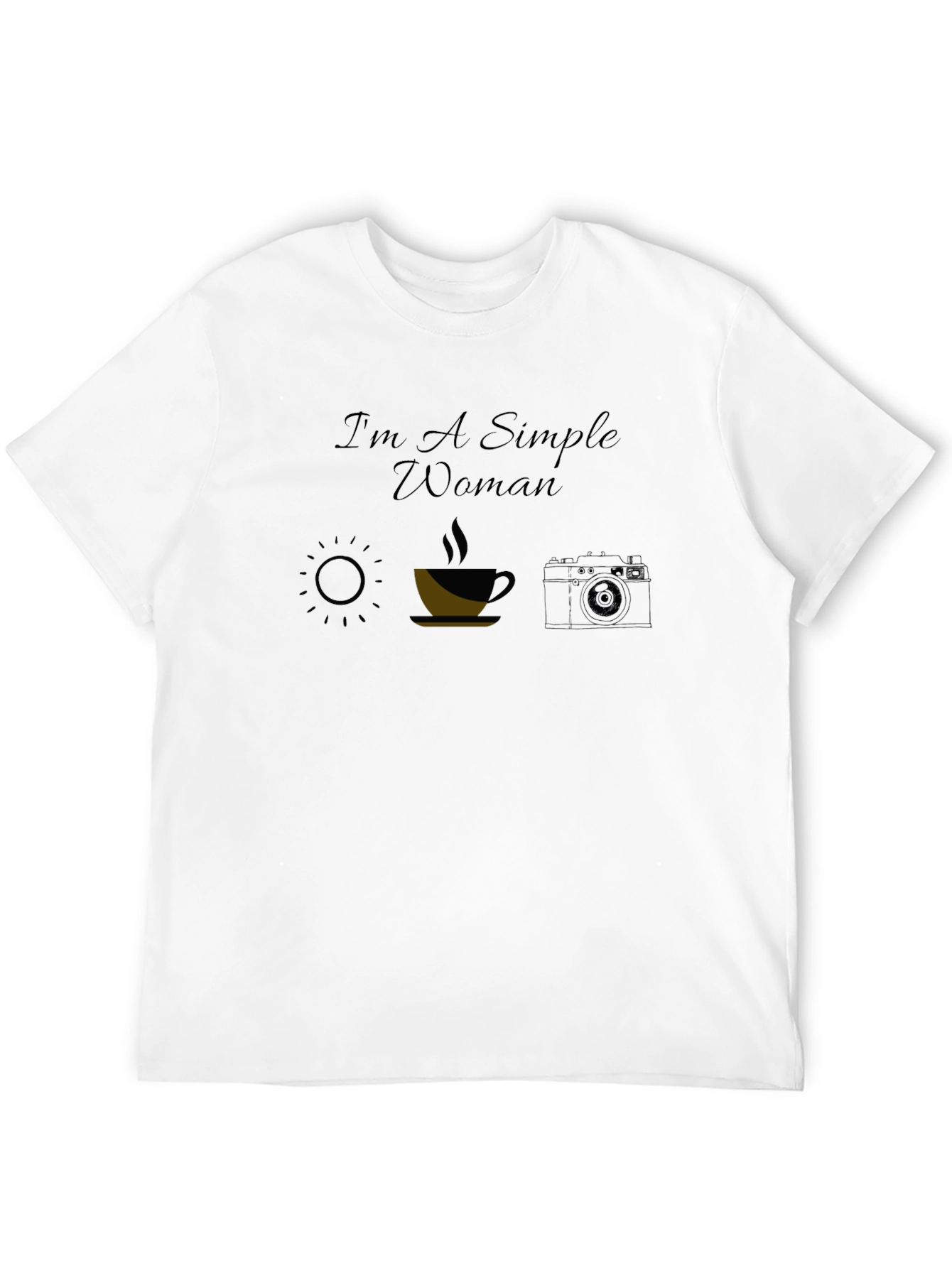 Simple Woman Sun Coffee Camera Black T-Shirt
