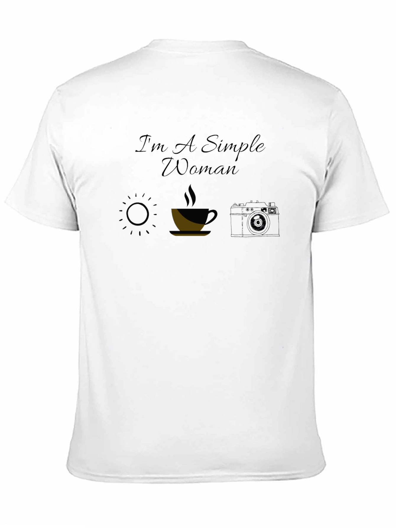 Simple Woman Sun Coffee Camera Black T-Shirt