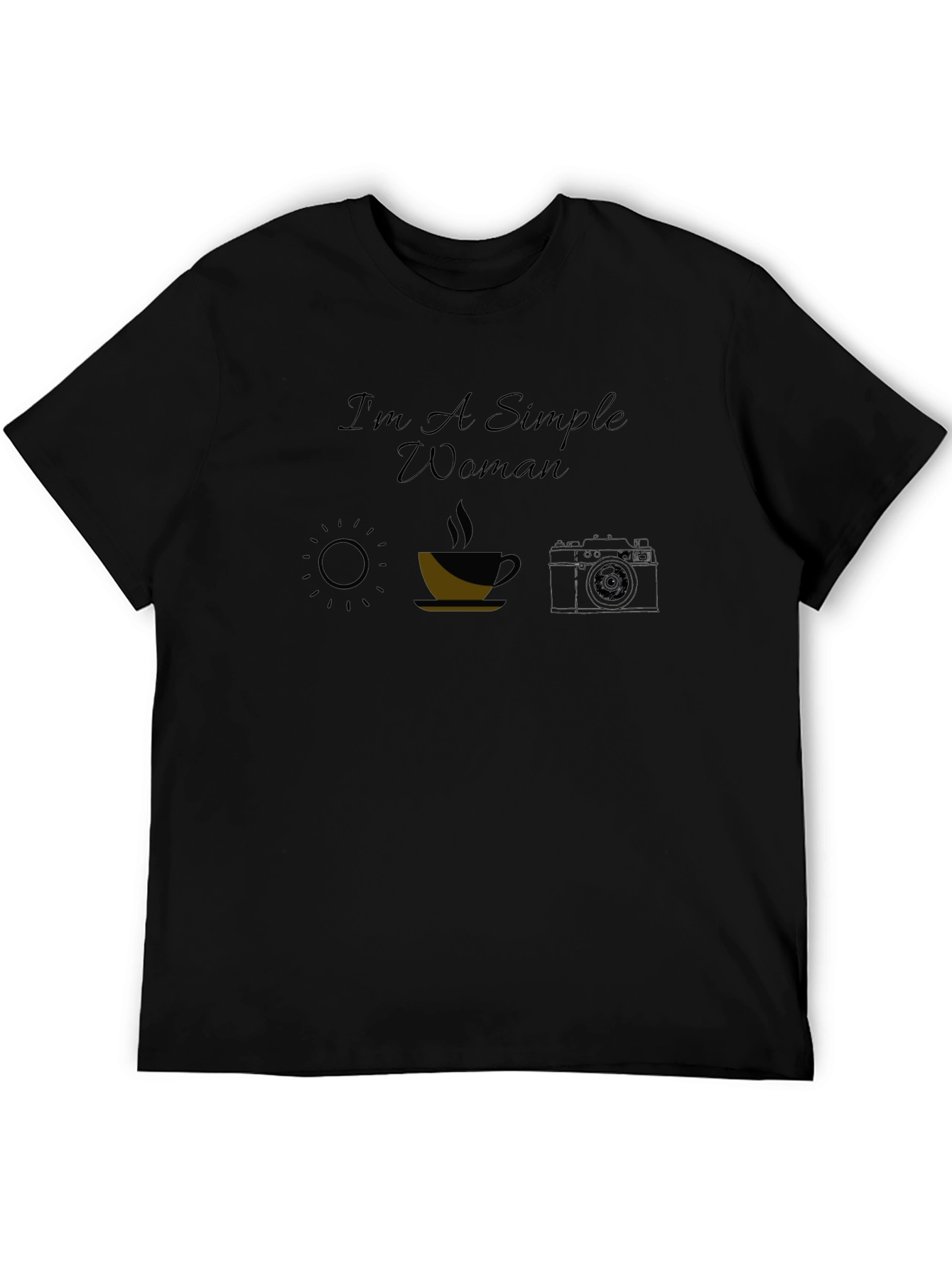 Simple Woman Sun Coffee Camera Black T-Shirt