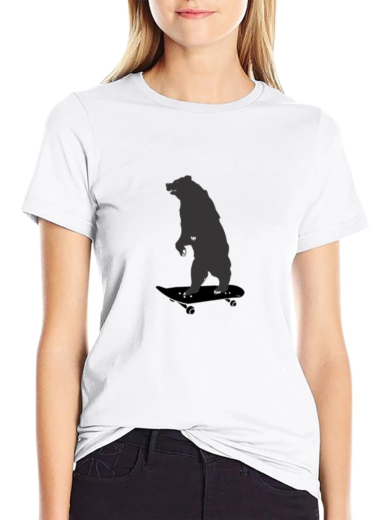 Bear on Skateboard Graphic Tee - Cool Black T-Shirt