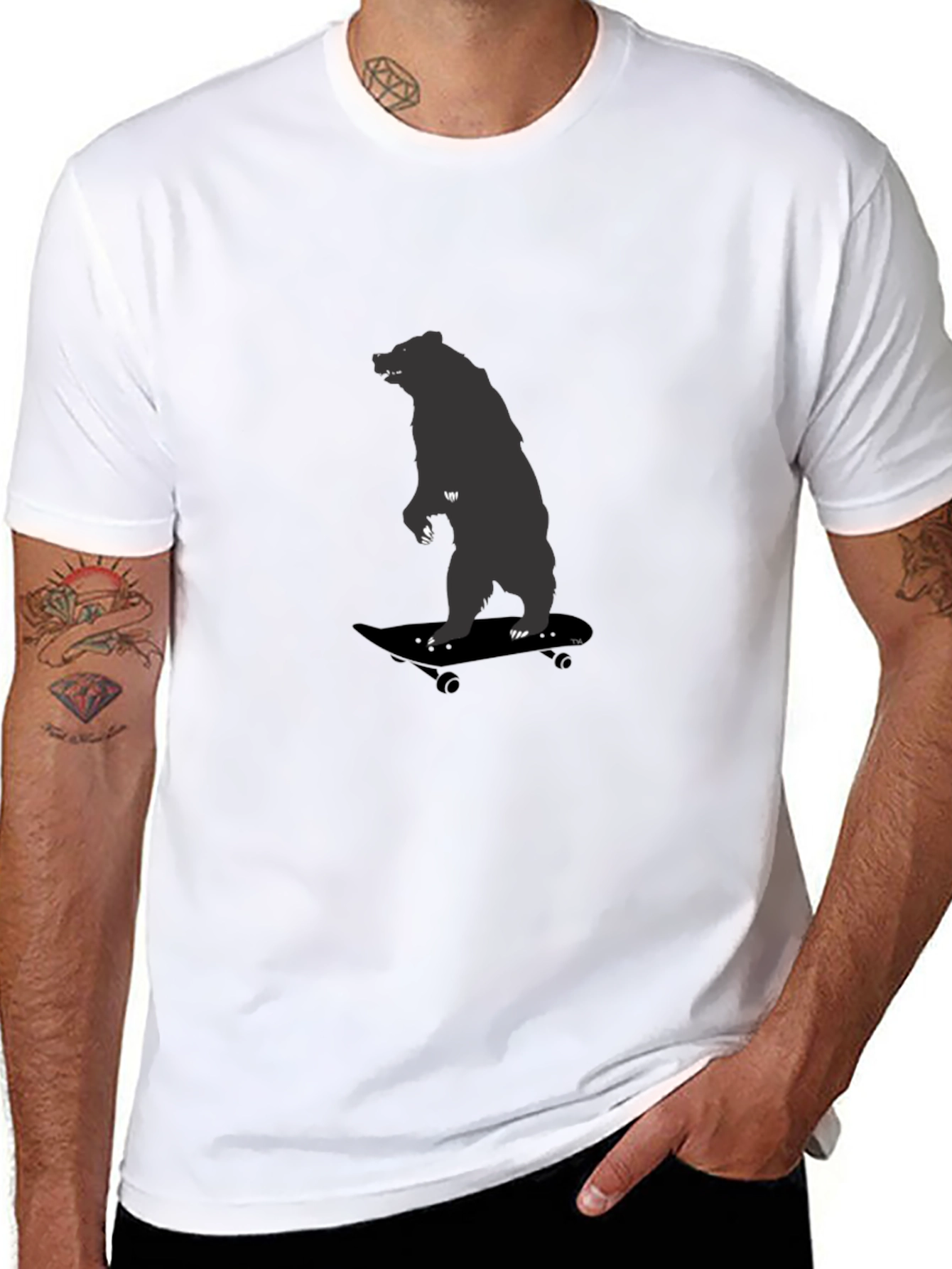 Bear on Skateboard Graphic Tee - Cool Black T-Shirt