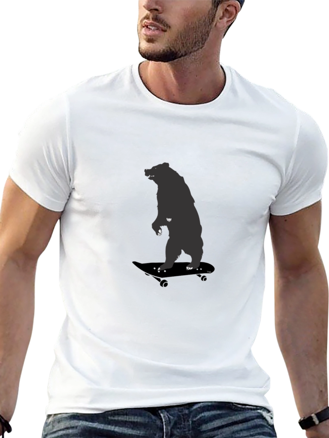 Bear on Skateboard Graphic Tee - Cool Black T-Shirt
