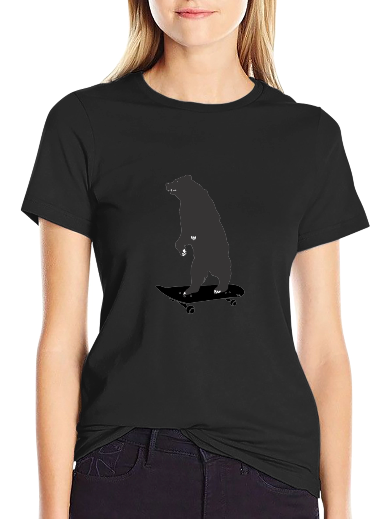 Bear on Skateboard Graphic Tee - Cool Black T-Shirt