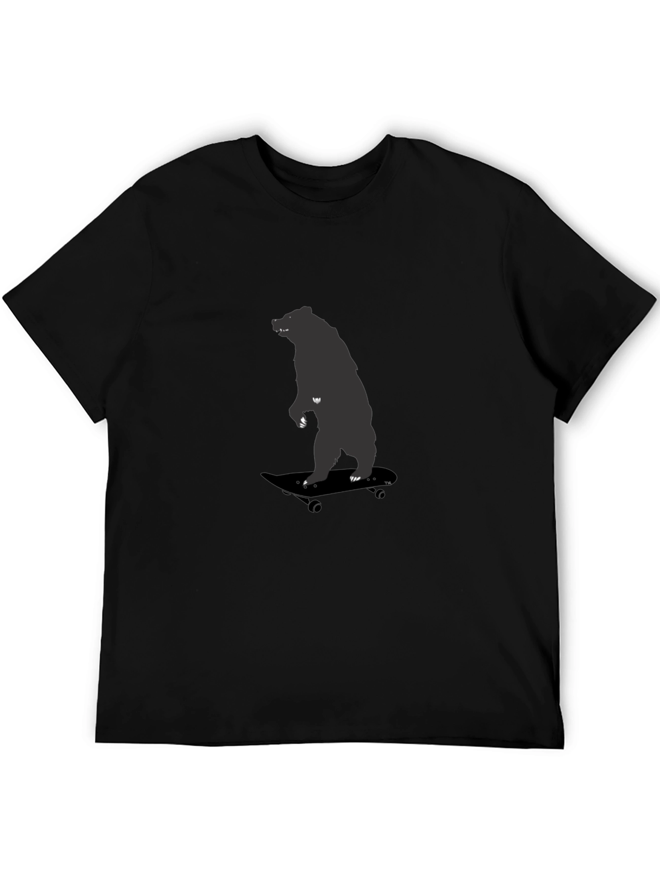 Bear on Skateboard Graphic Tee - Cool Black T-Shirt