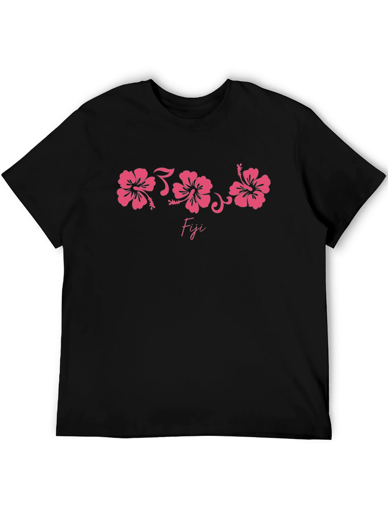 Fiji Hibiscus Graphic Tee - Black Cotton T-Shirt