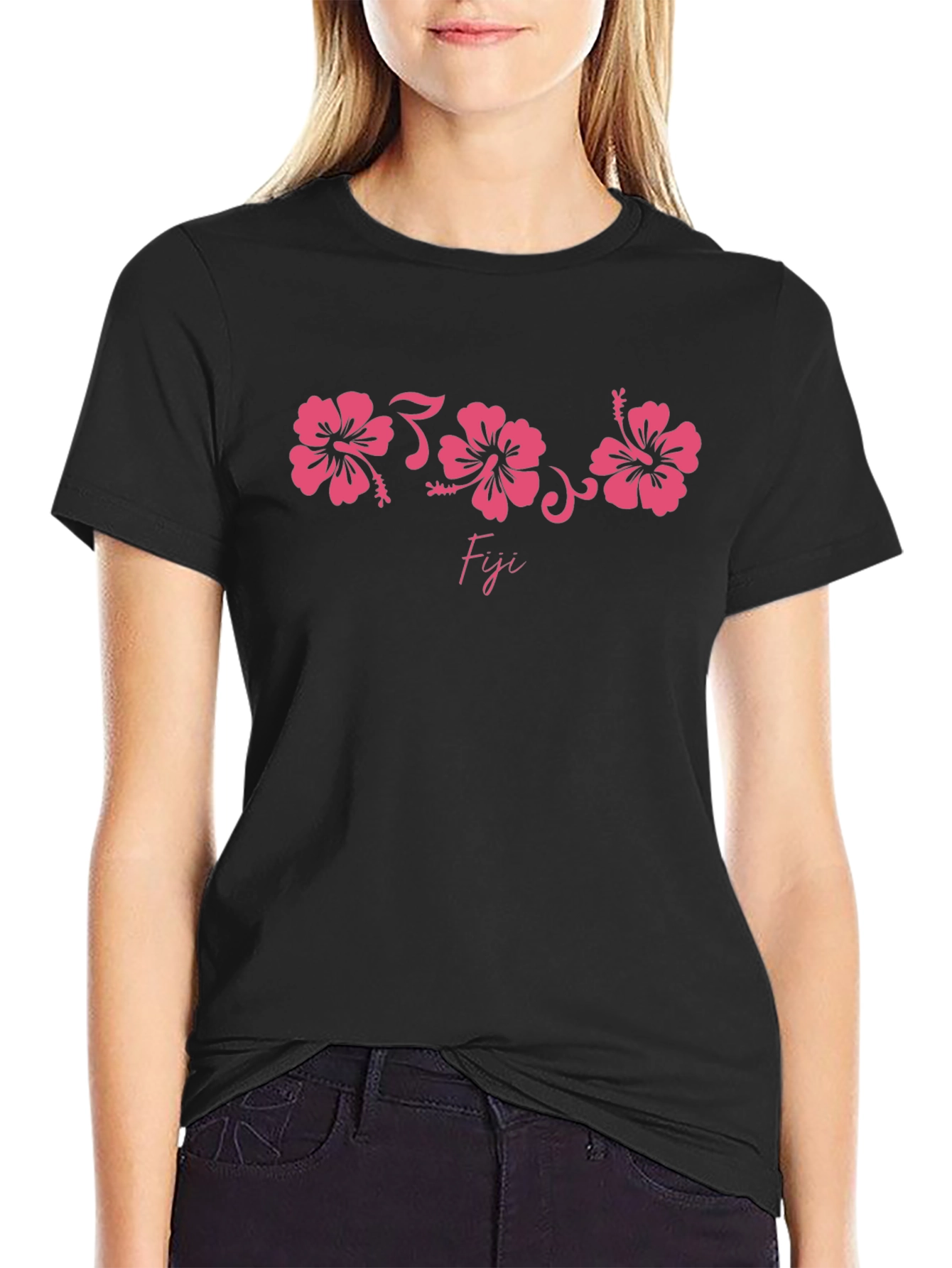 Fiji Hibiscus Graphic Tee - Black Cotton T-Shirt