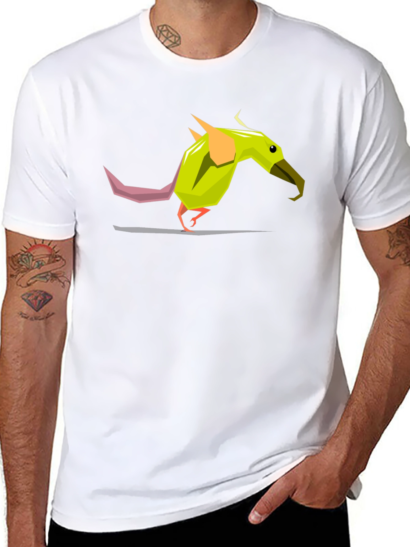 Geometric Bird Graphic Tee - Black