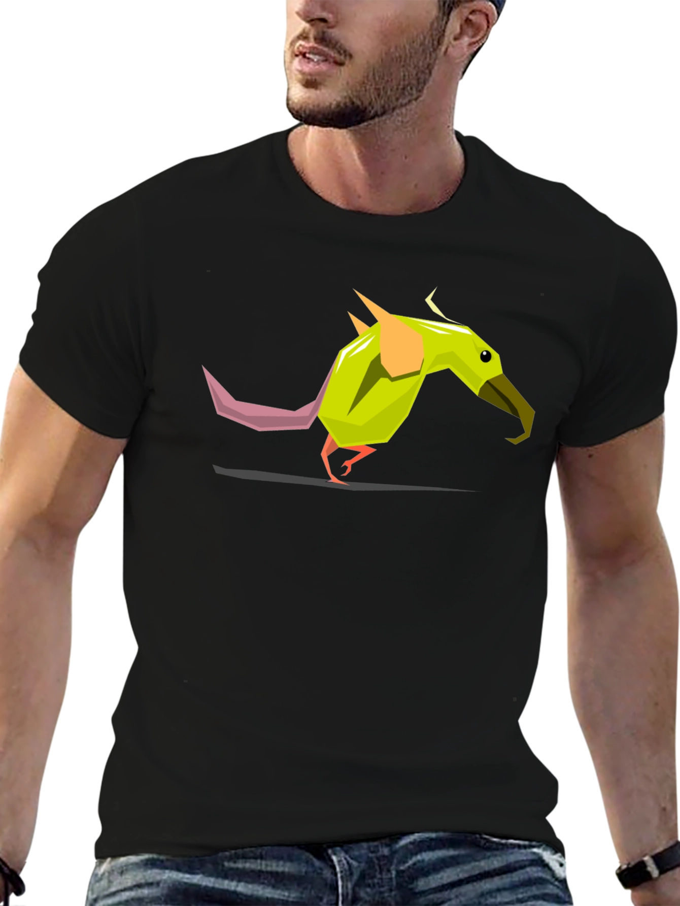 Geometric Bird Graphic Tee - Black
