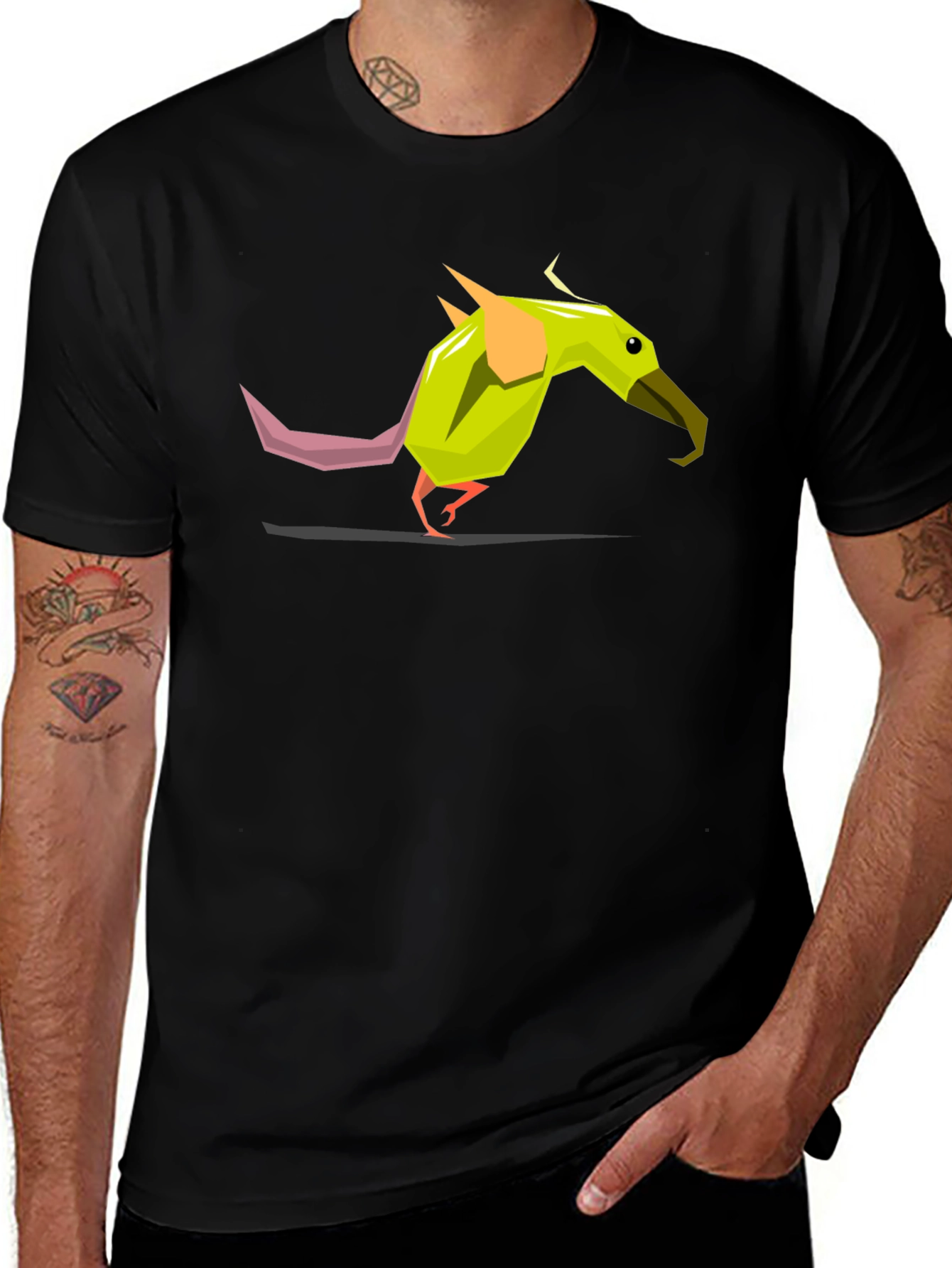 Geometric Bird Graphic Tee - Black