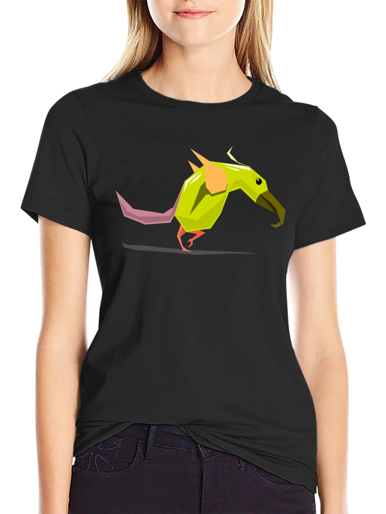 Geometric Bird Graphic Tee - Black