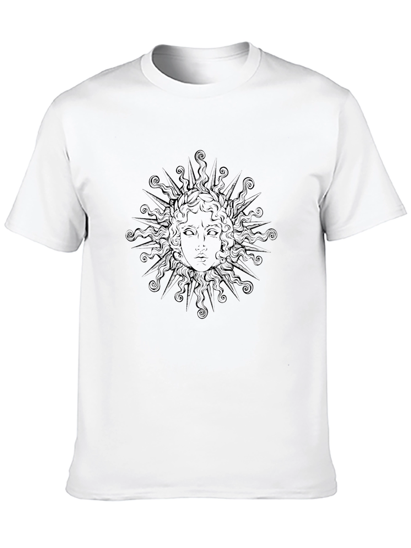 Black T-Shirt with Sun Face Graphic