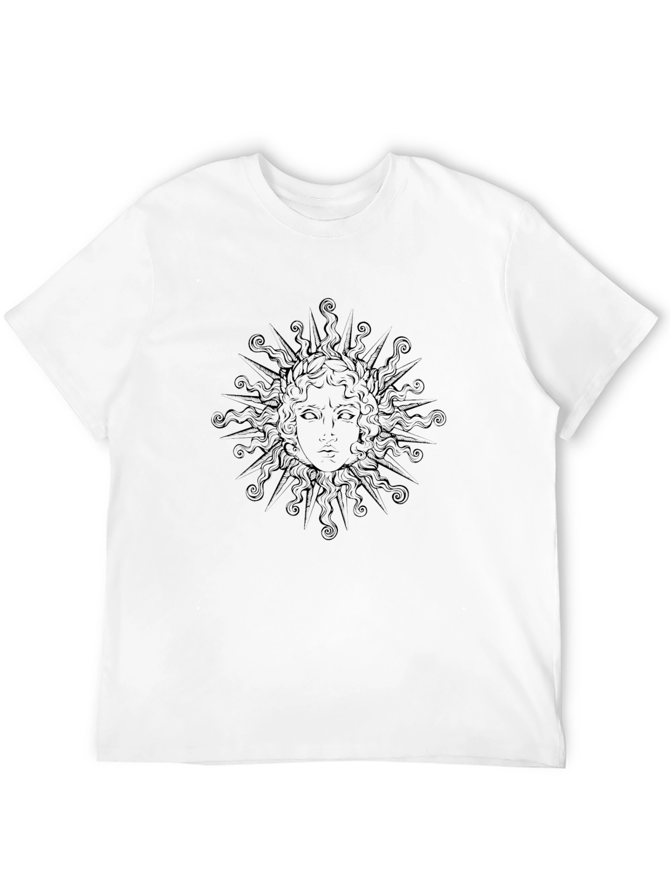 Black T-Shirt with Sun Face Graphic
