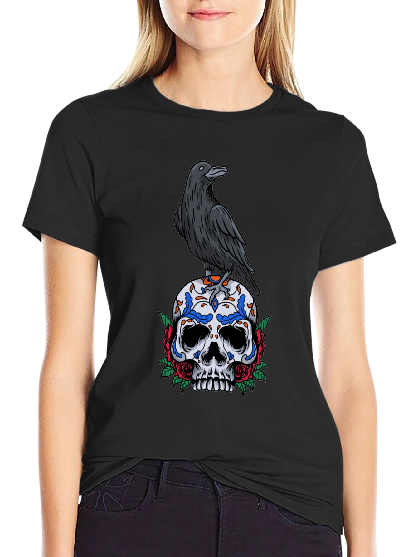 Crow and Skull Graphic T-Shirt