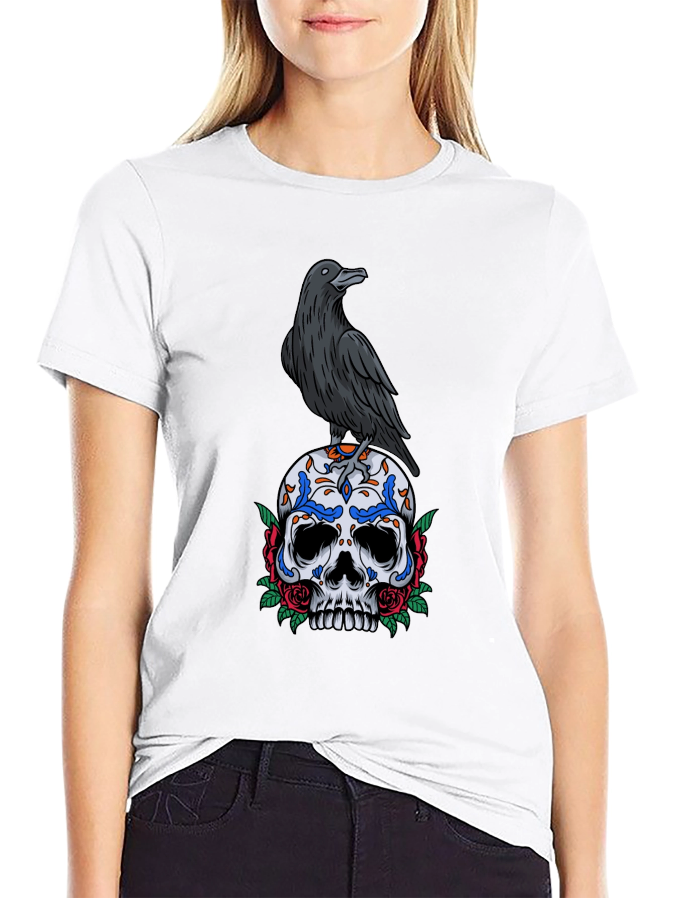 Crow and Skull Graphic T-Shirt