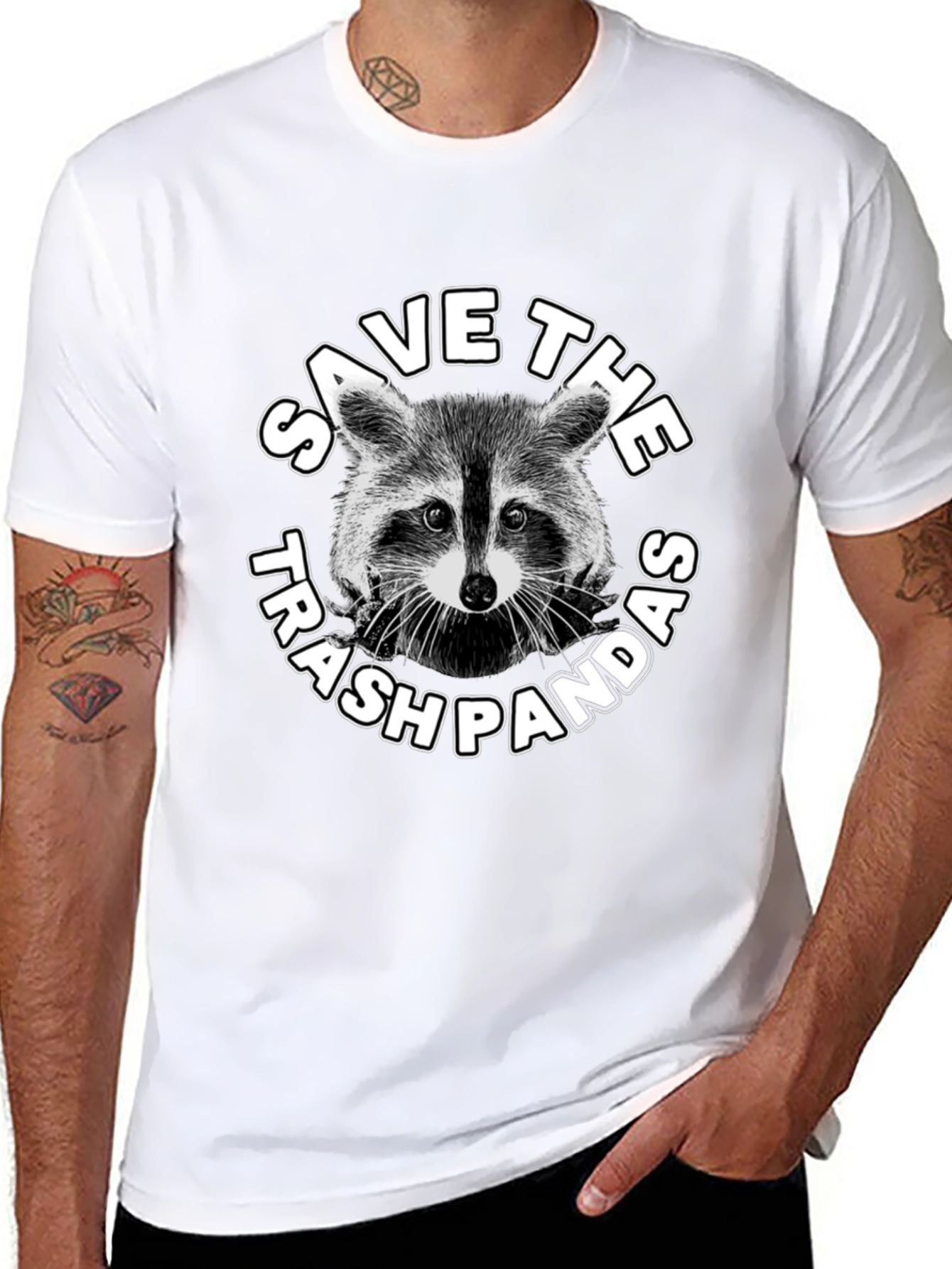 Save The Trash Pandas Graphic T-Shirt - Black