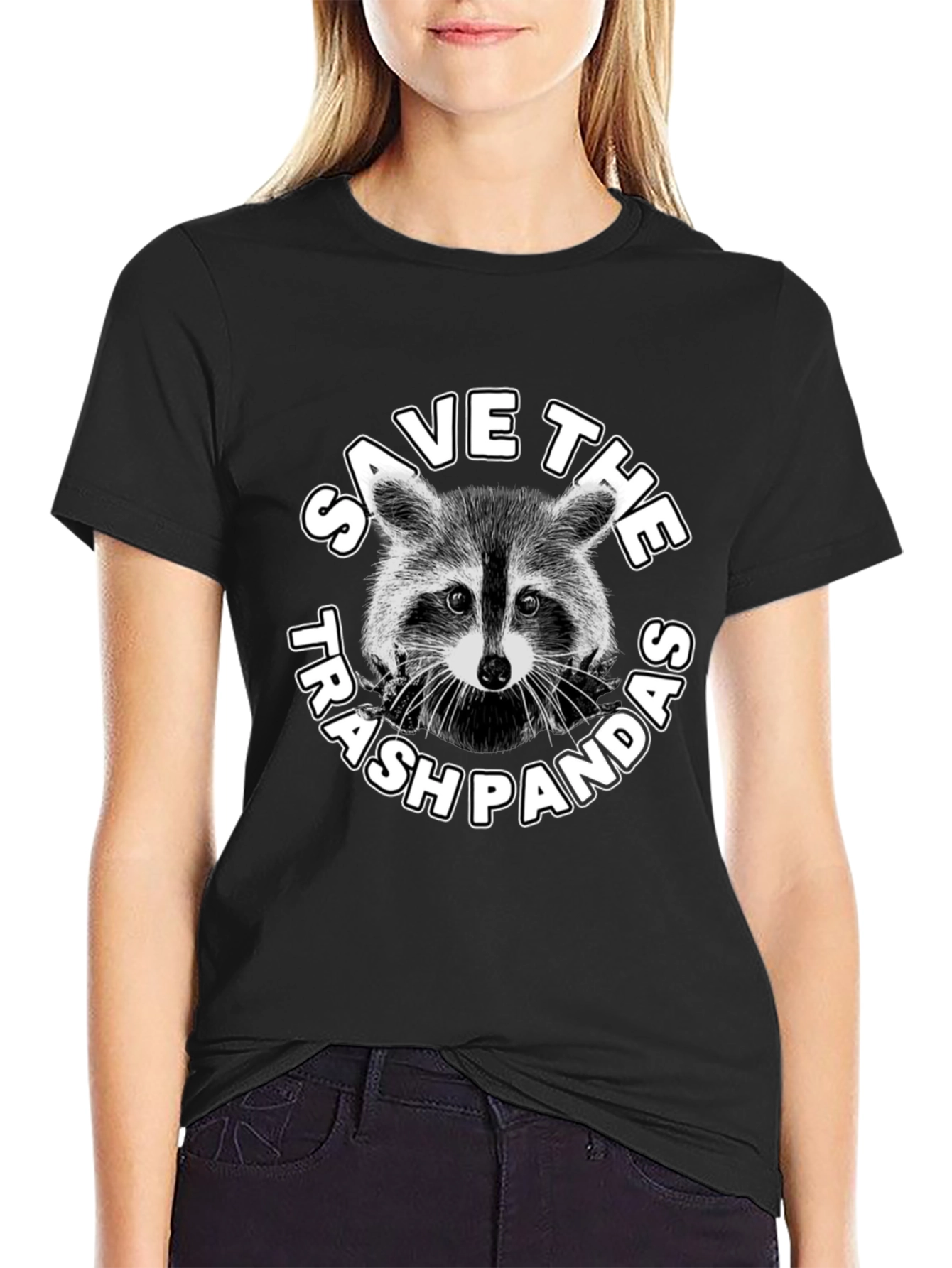 Save The Trash Pandas Graphic T-Shirt - Black