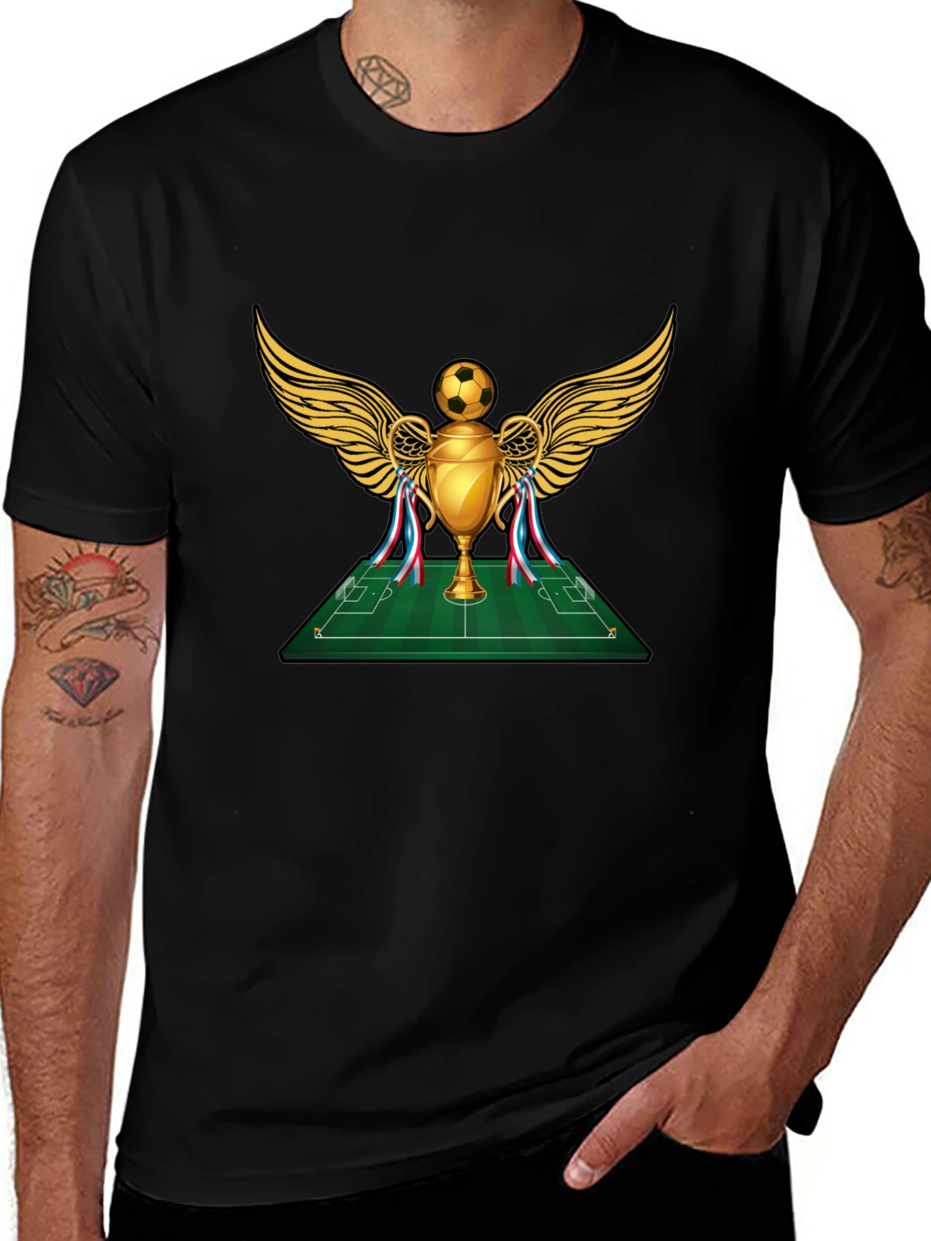 Soccer Trophy Graphic Tee - Black Cotton T-Shirt