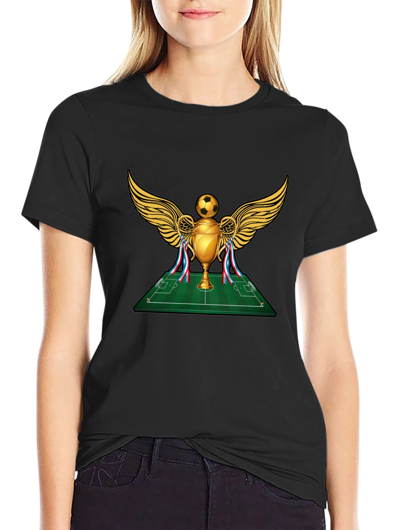 Soccer Trophy Graphic Tee - Black Cotton T-Shirt