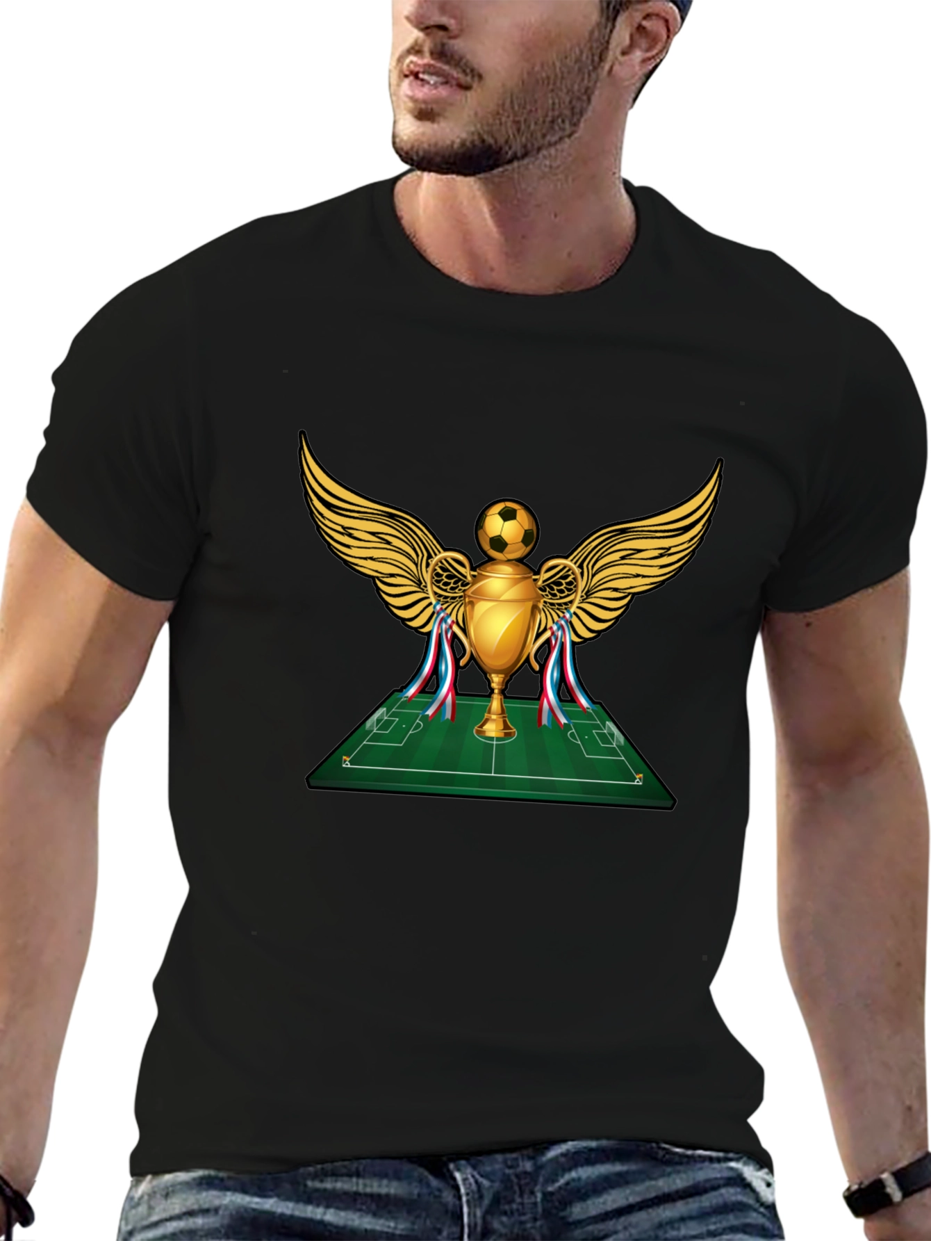 Soccer Trophy Graphic Tee - Black Cotton T-Shirt
