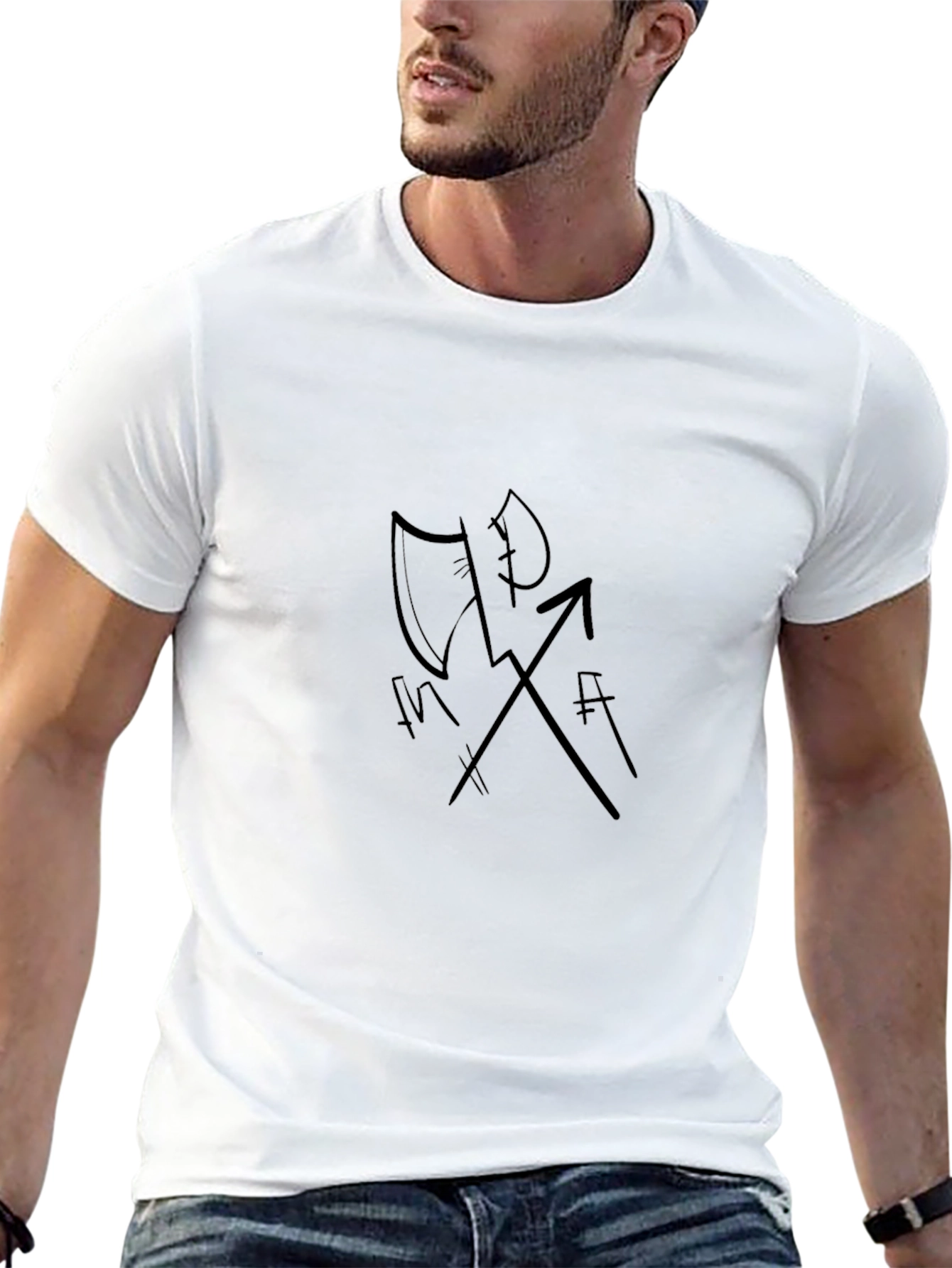 Mens Black Graphic Tee - Axe Arrow Design