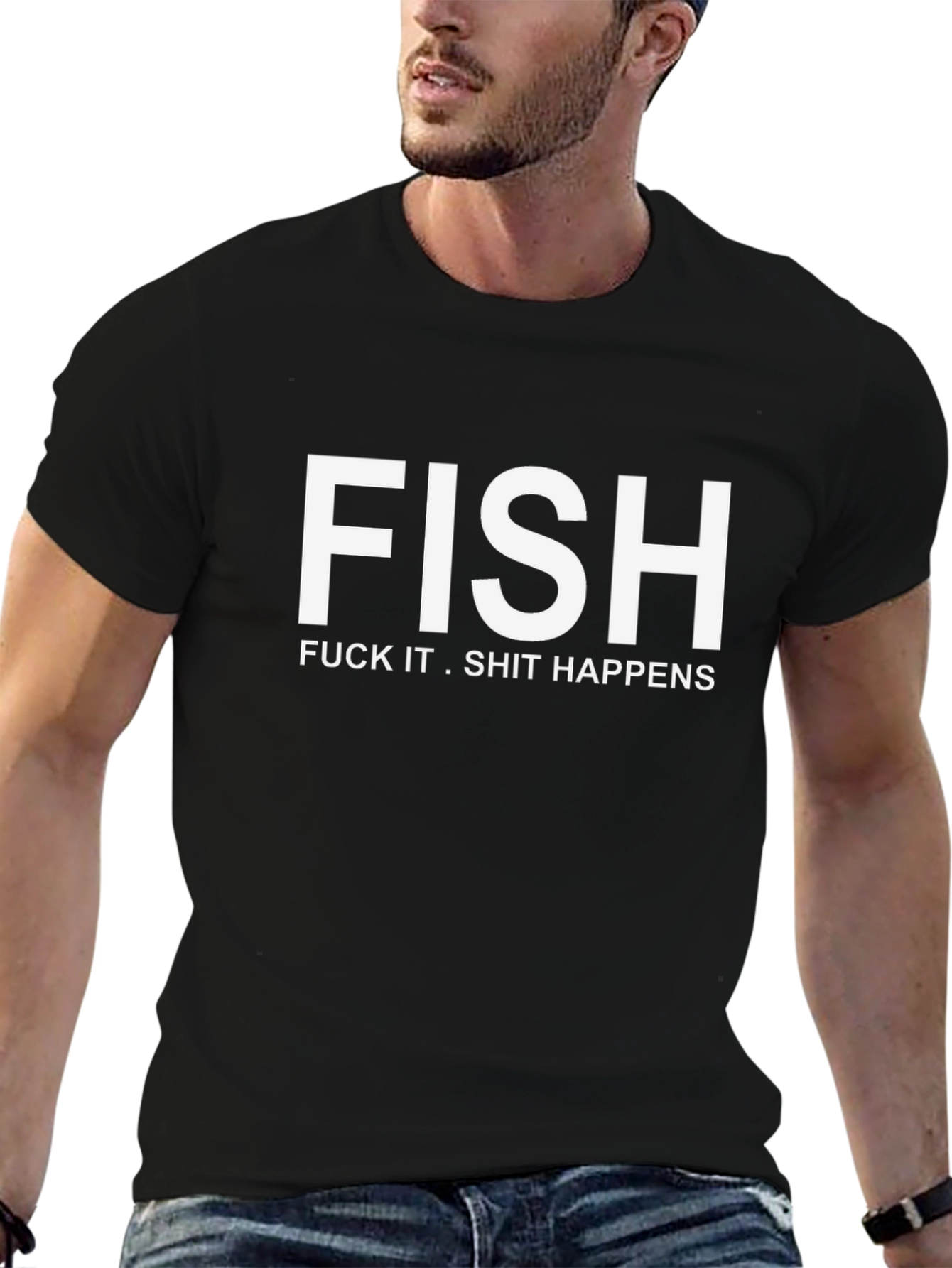 FISH Funny Graphic Black T-Shirt
