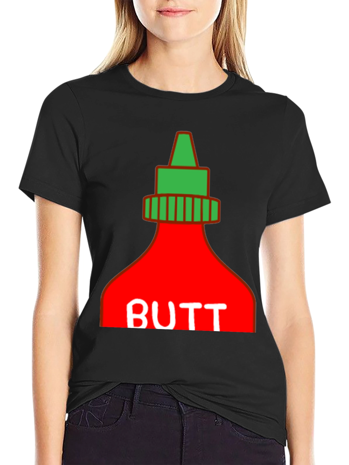 Humorous BUTT Sriracha Graphic T-Shirt - Black